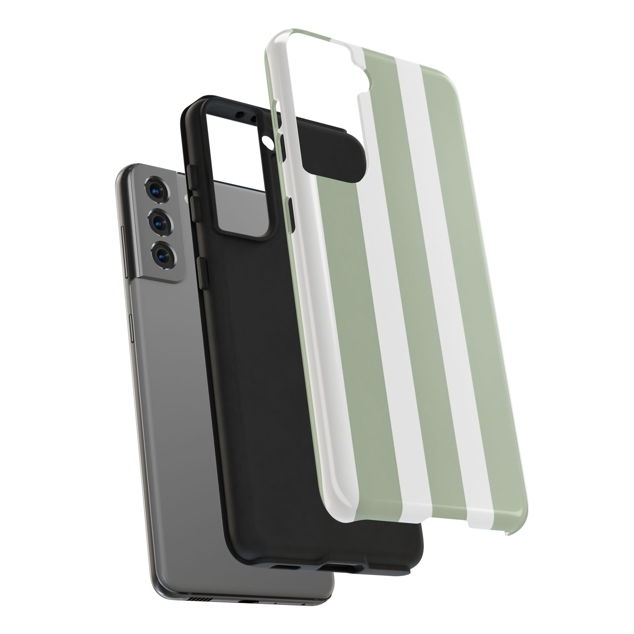 Sage & White Striped Tough Phone Case — Durable Protective Phone Cover