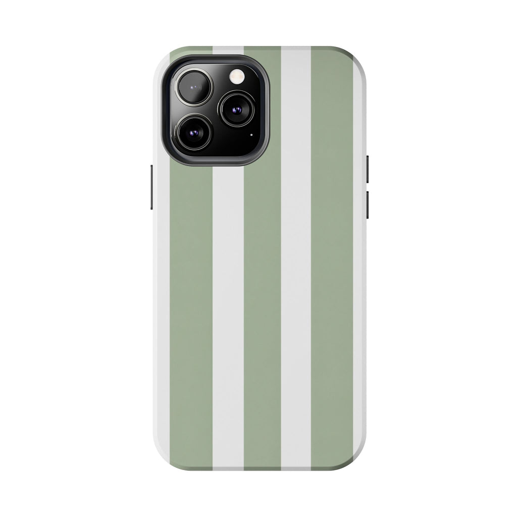 Sage & White Striped Tough Phone Case — Durable Protective Phone Cover