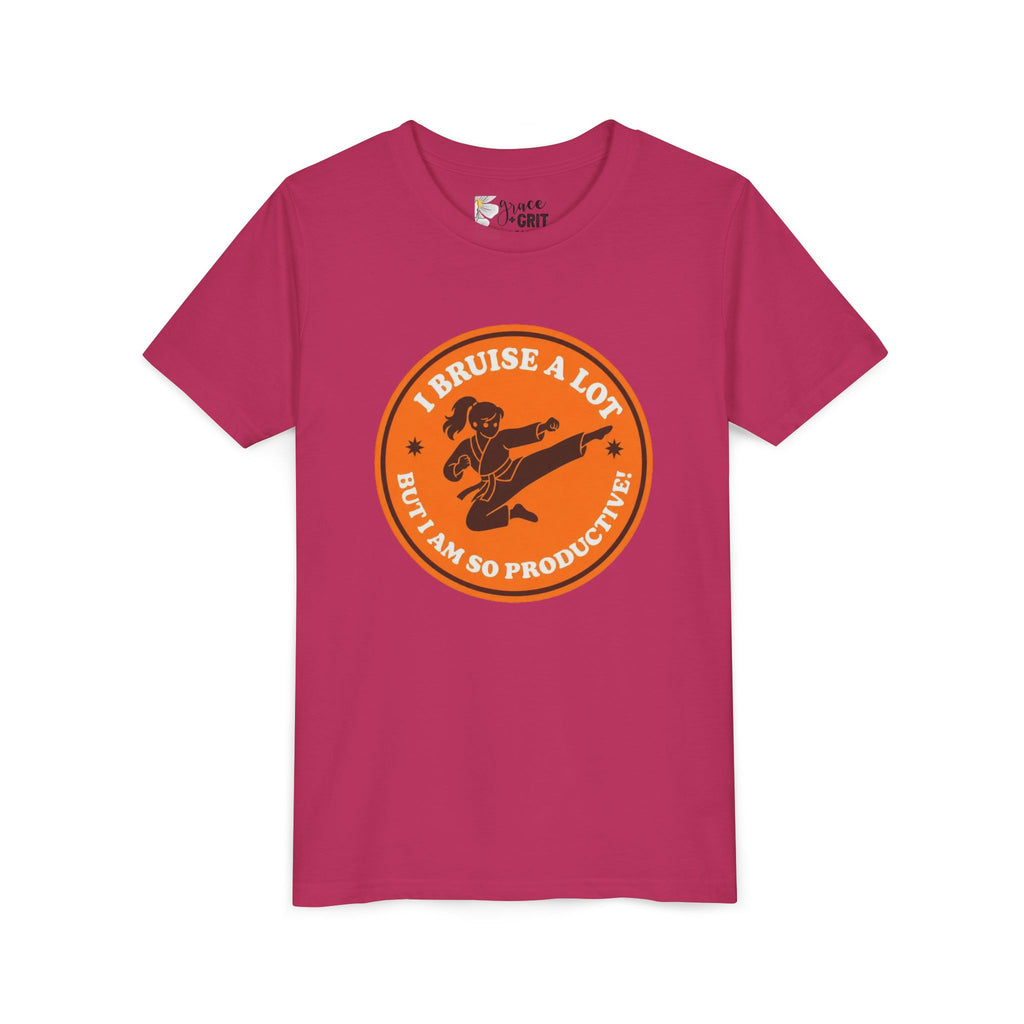Youth Tee – "I Bruise a Lot But I Am So Productive" Martial Arts Graphic