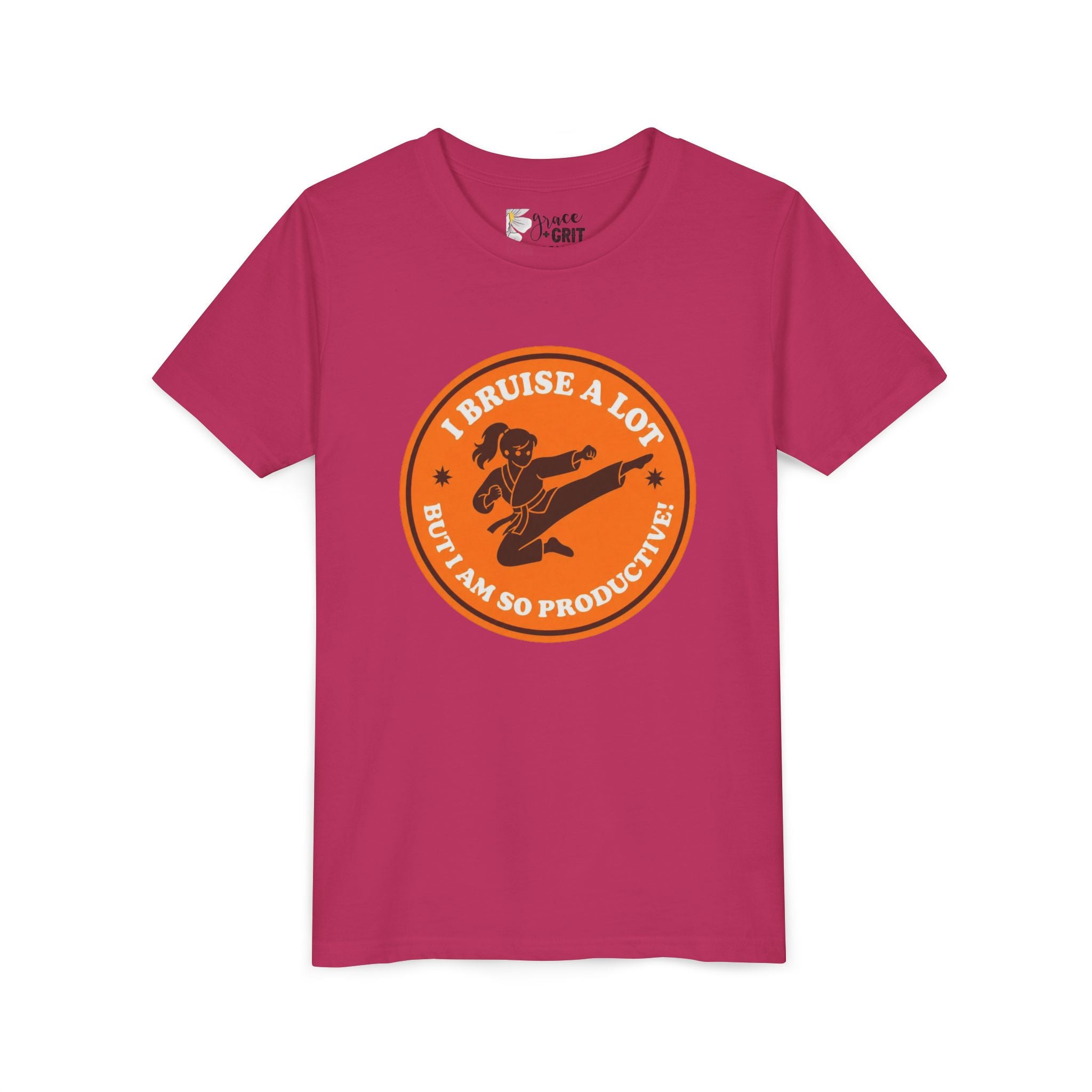 Youth Tee – "I Bruise a Lot But I Am So Productive" Martial Arts Graphic