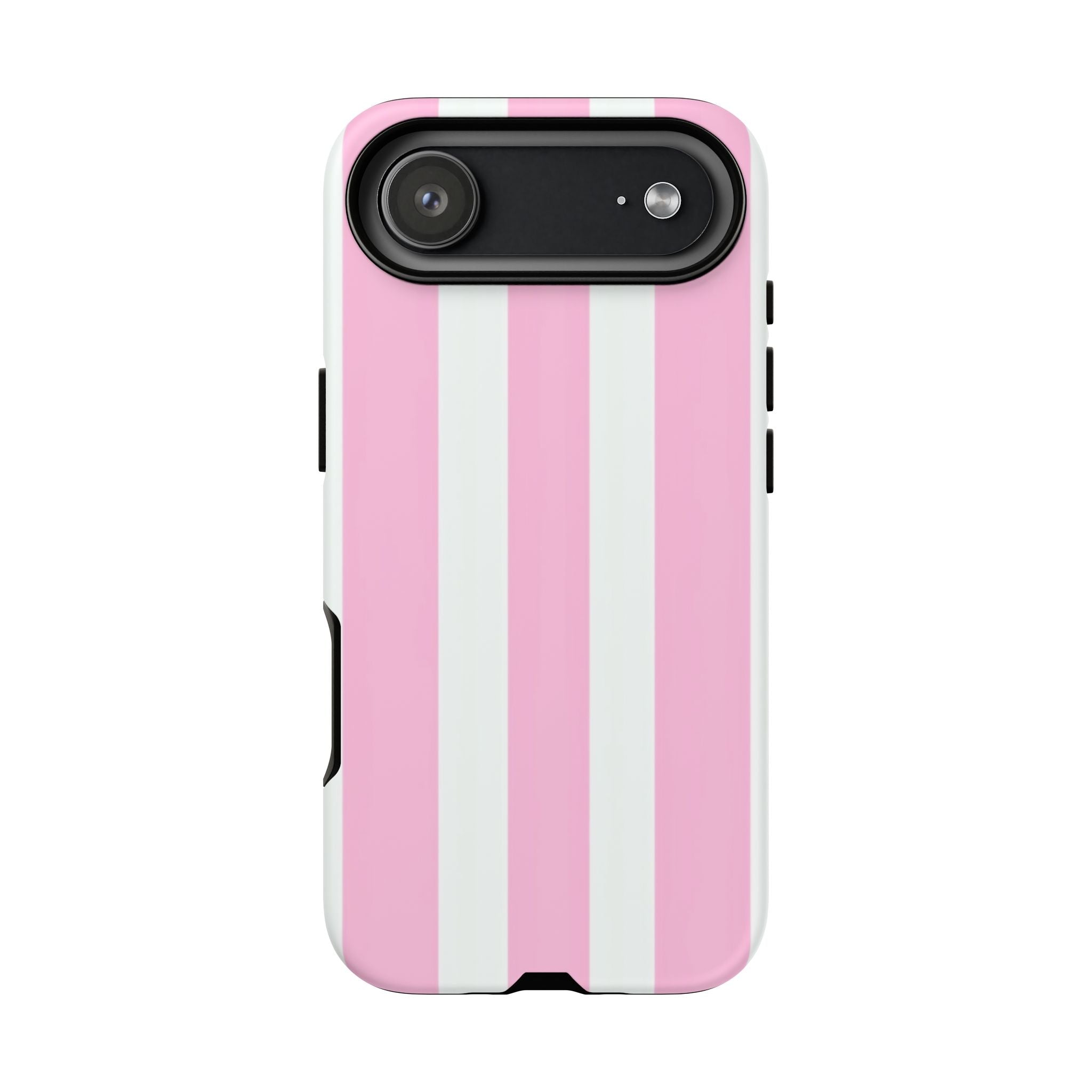 Pink & White Striped Tough Phone Case — Durable Protective Phone Cover