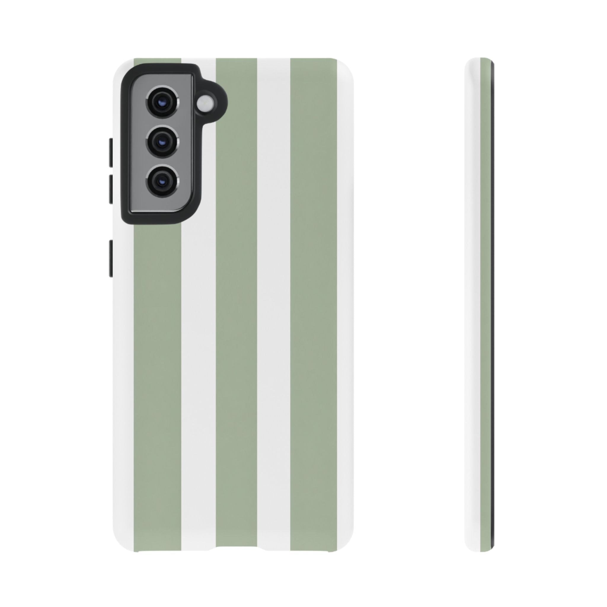 Striped Sage Tough Phone Case — Durable Green & White Vertical Stripe Phone Cover
