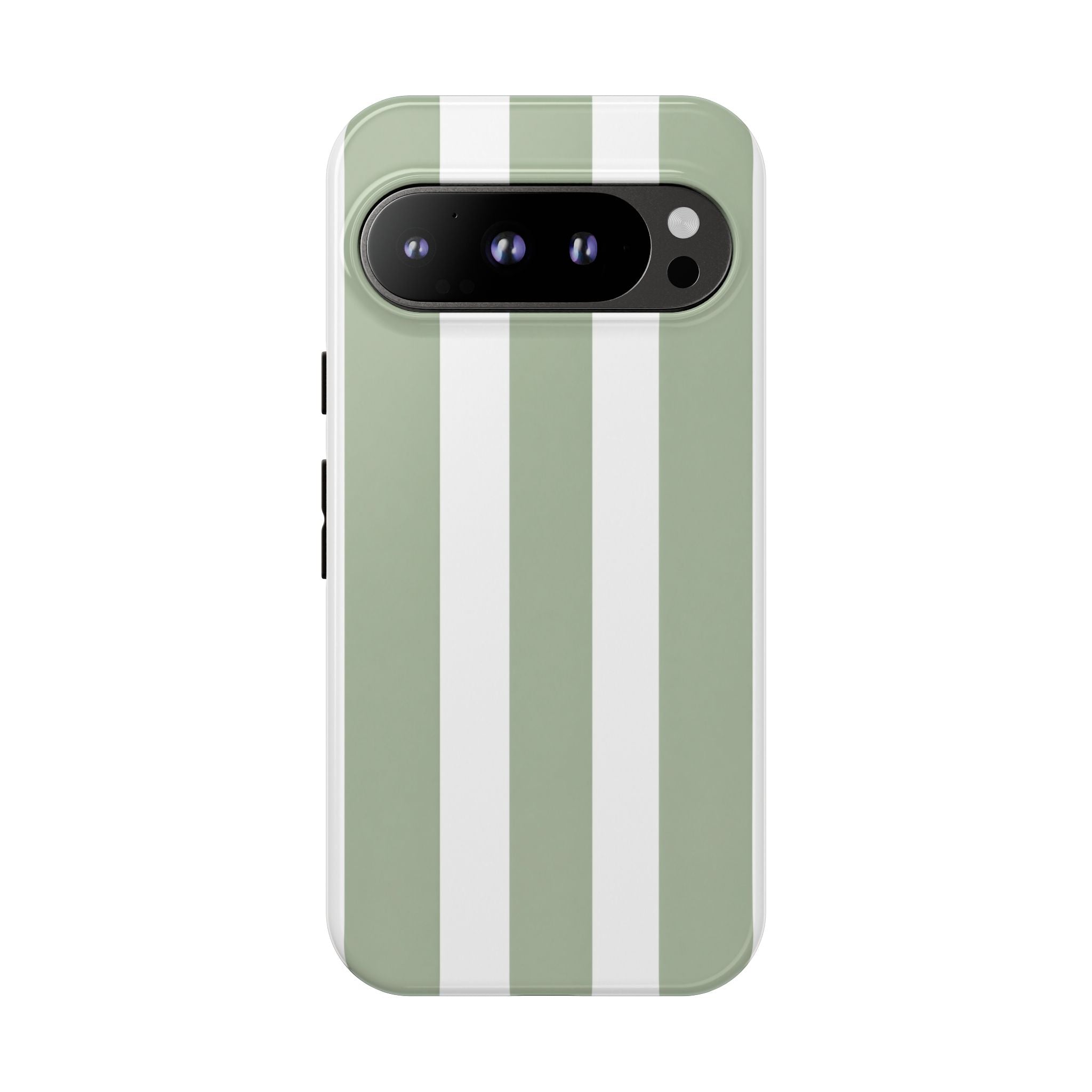 Striped Sage Tough Phone Case — Durable Green & White Vertical Stripe Phone Cover