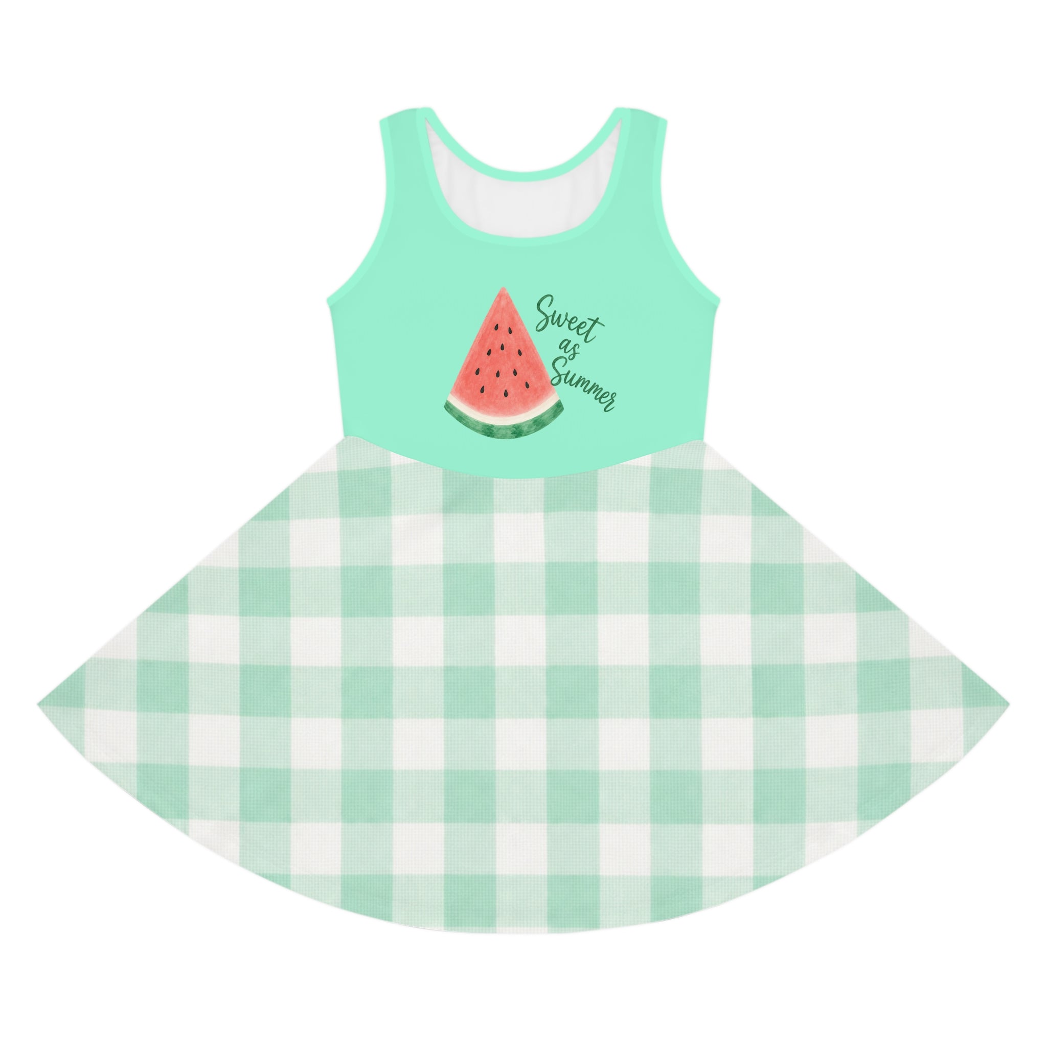 Girls' Watermelon 'Sweet as Summer' Sundress — Mint Gingham Sleeveless Dress