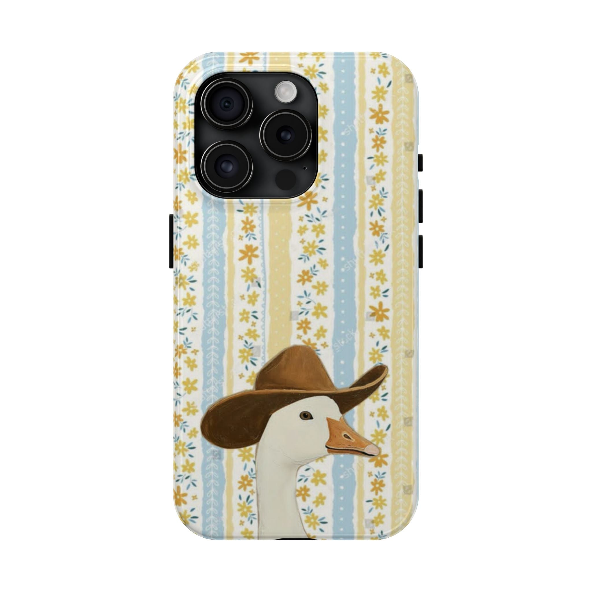Cowboy Goose Tough Phone Case — Cute Farm Animal iPhone Case with Floral Stripes