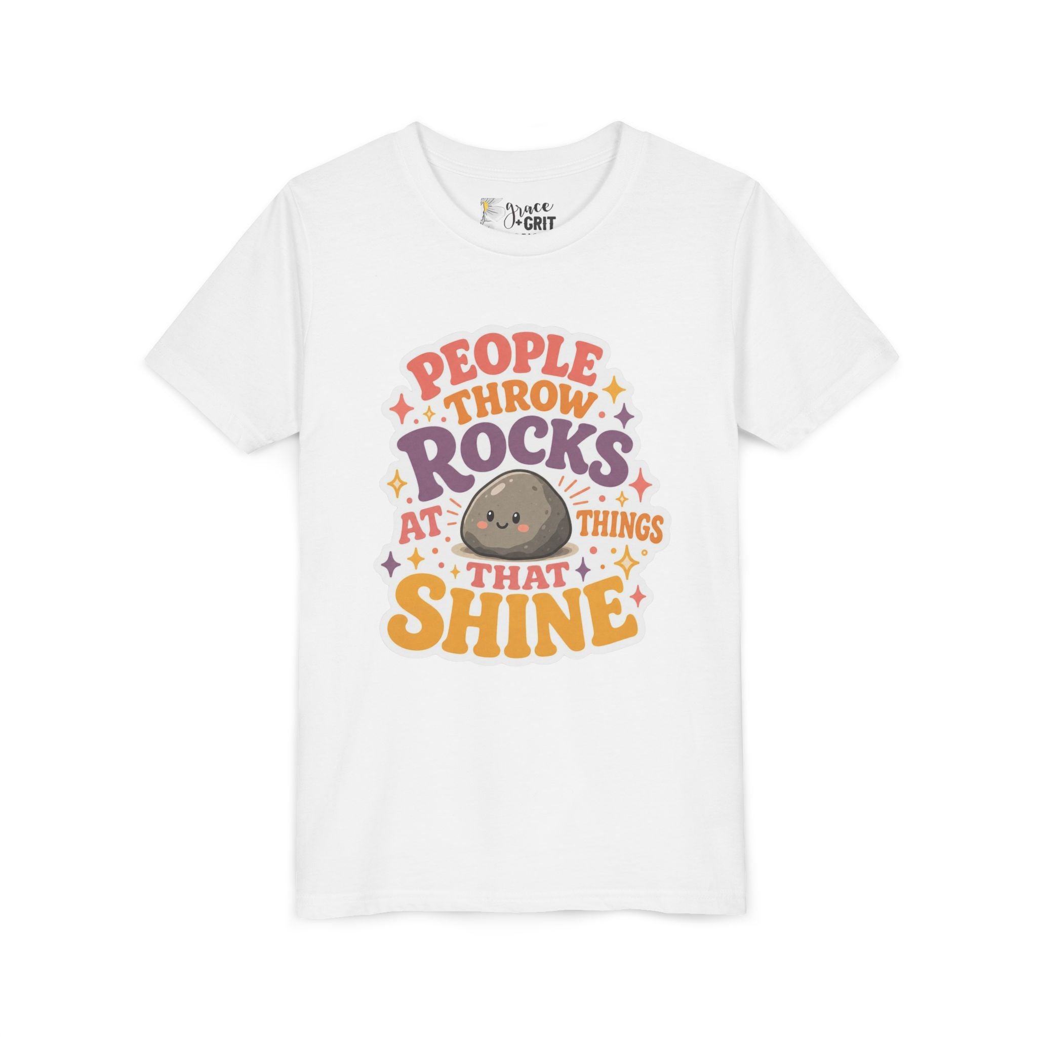 Youth Tee — "People Throw Rocks at Things That Shine" Positive Graphic Tee