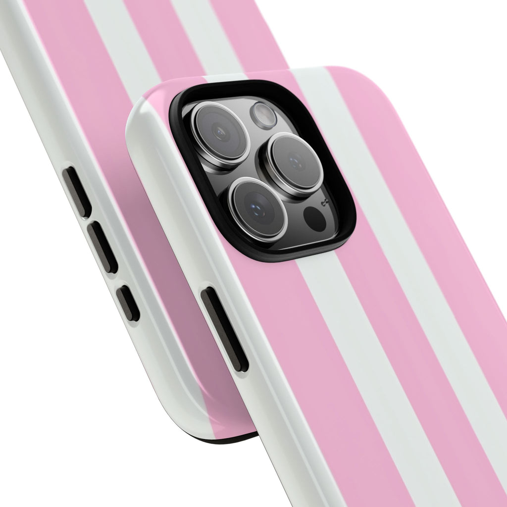 Pink & White Striped Tough Phone Case — Durable Protective Phone Cover