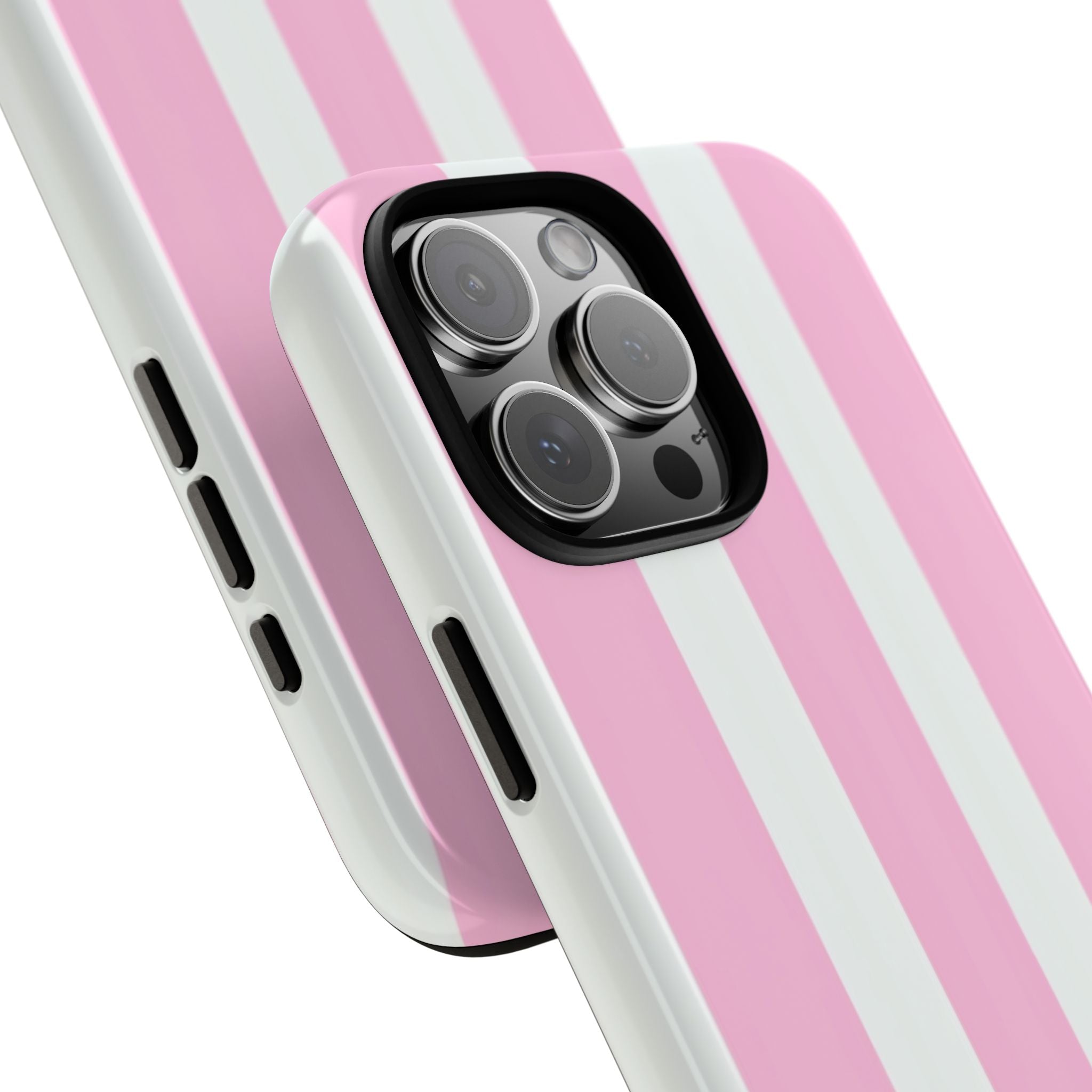 Pink & White Striped Tough Phone Case — Durable Protective Phone Cover