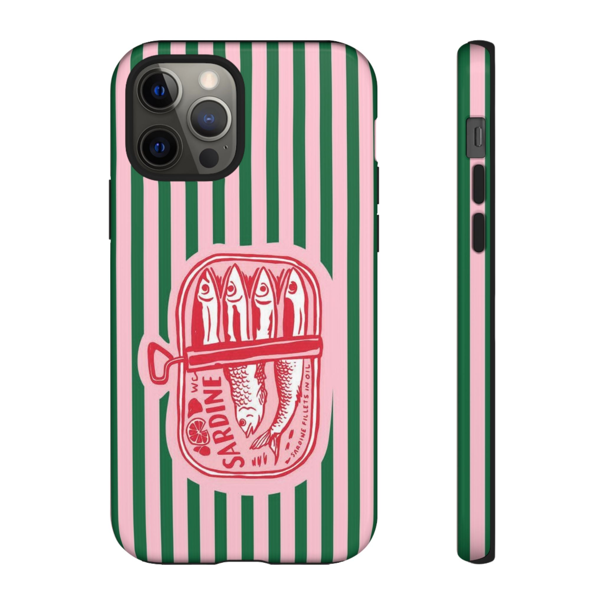 Sardine Stripe Phone Case — Retro Pink & Green Nautical Protection