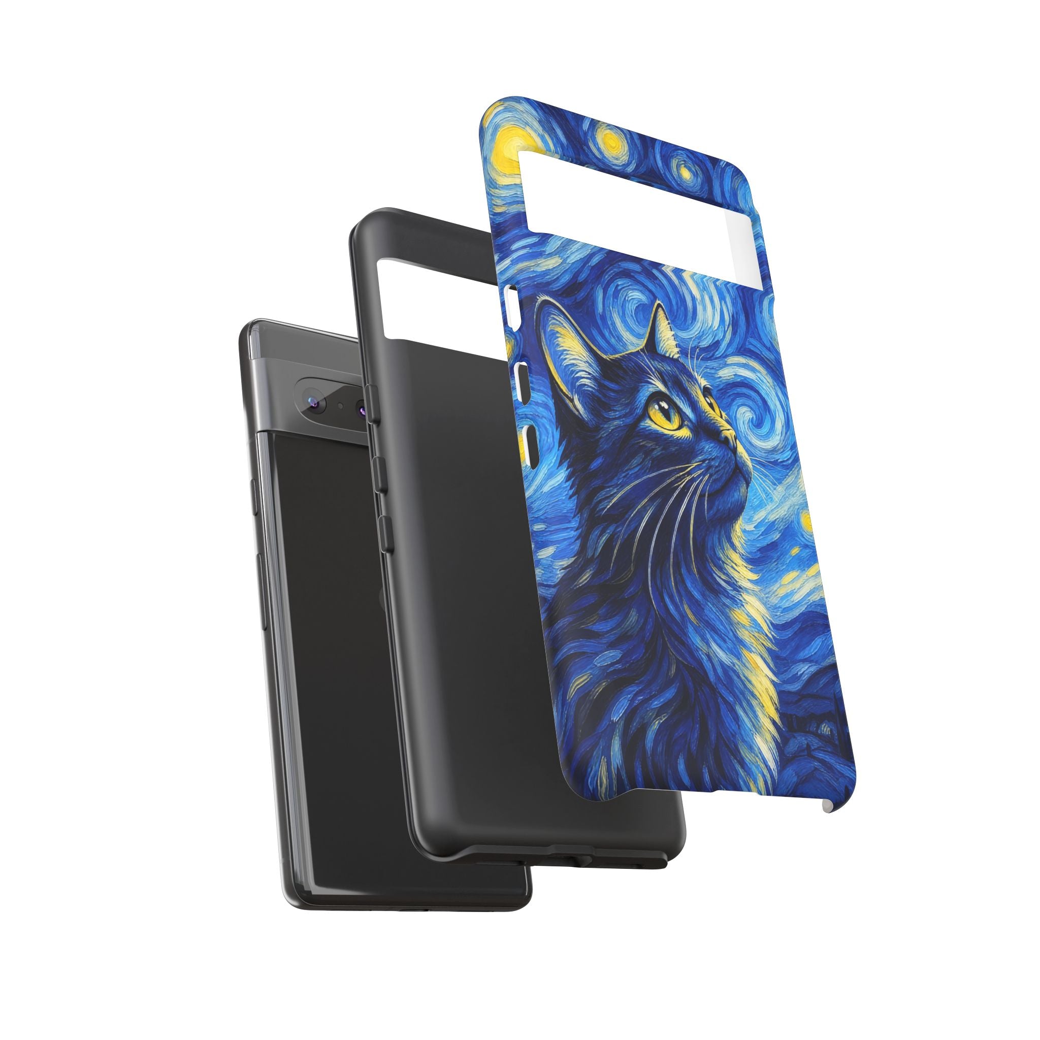 Starry Night Cat Phone Case — Van GoghStyle Blue Galaxy iPhone Cover