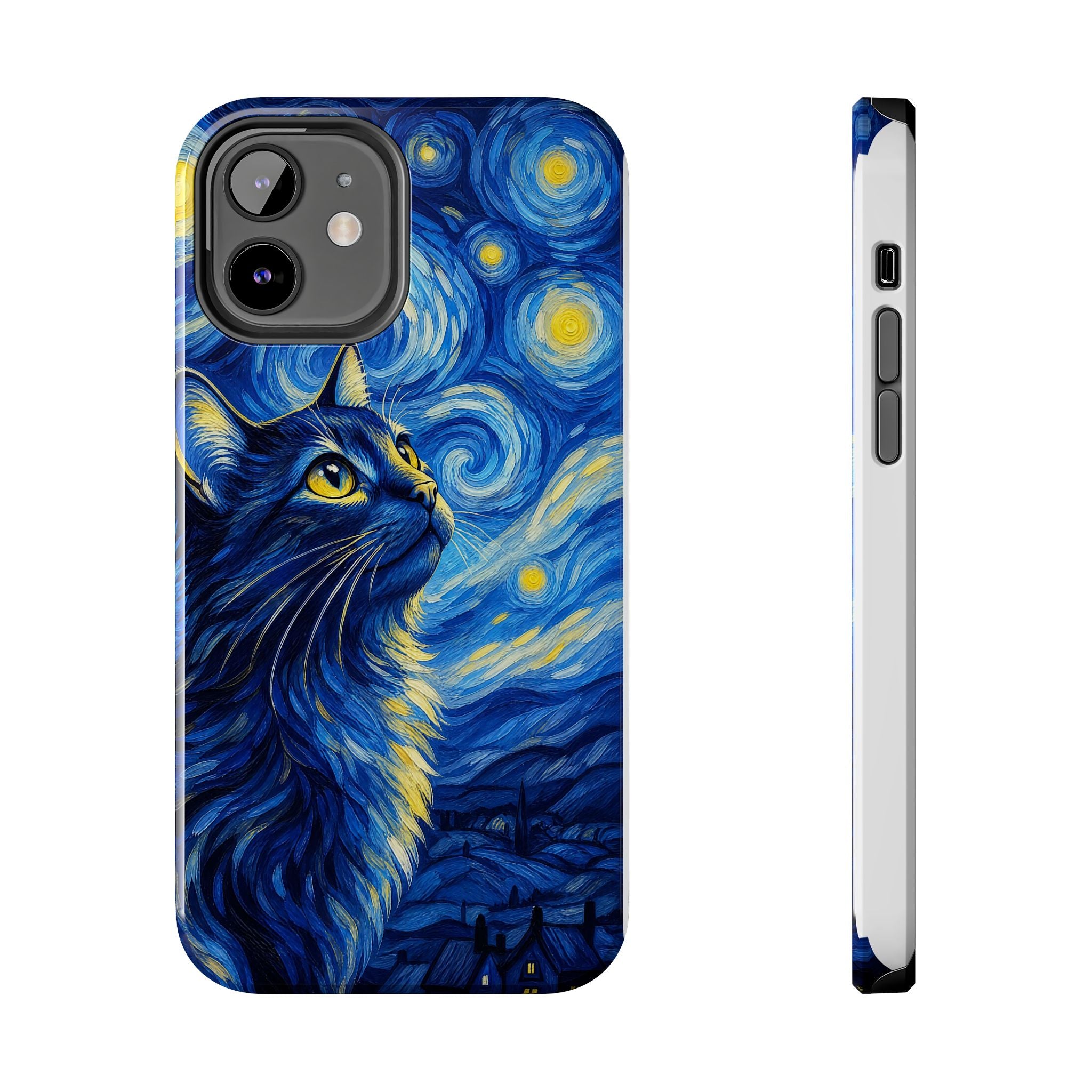 Starry Night Cat Tough Phone Case — Van Gogh Style Galaxy Kitten Protective Cover