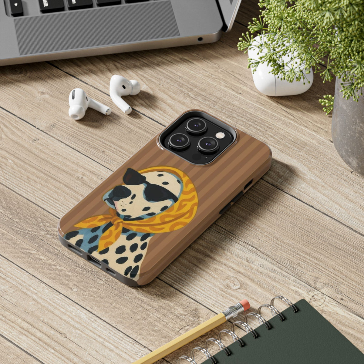Dalmatian in Scarf Tough Phone Case — Retro Dog Print Protective Cover