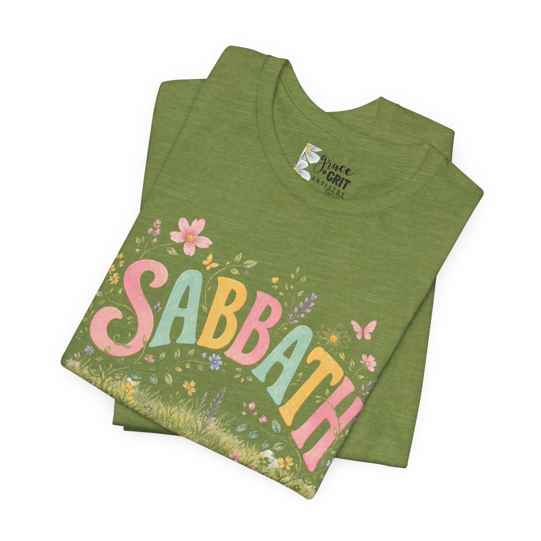 Sabbath Floral Script Tee | Pastel Flowers, Meadow Illustration