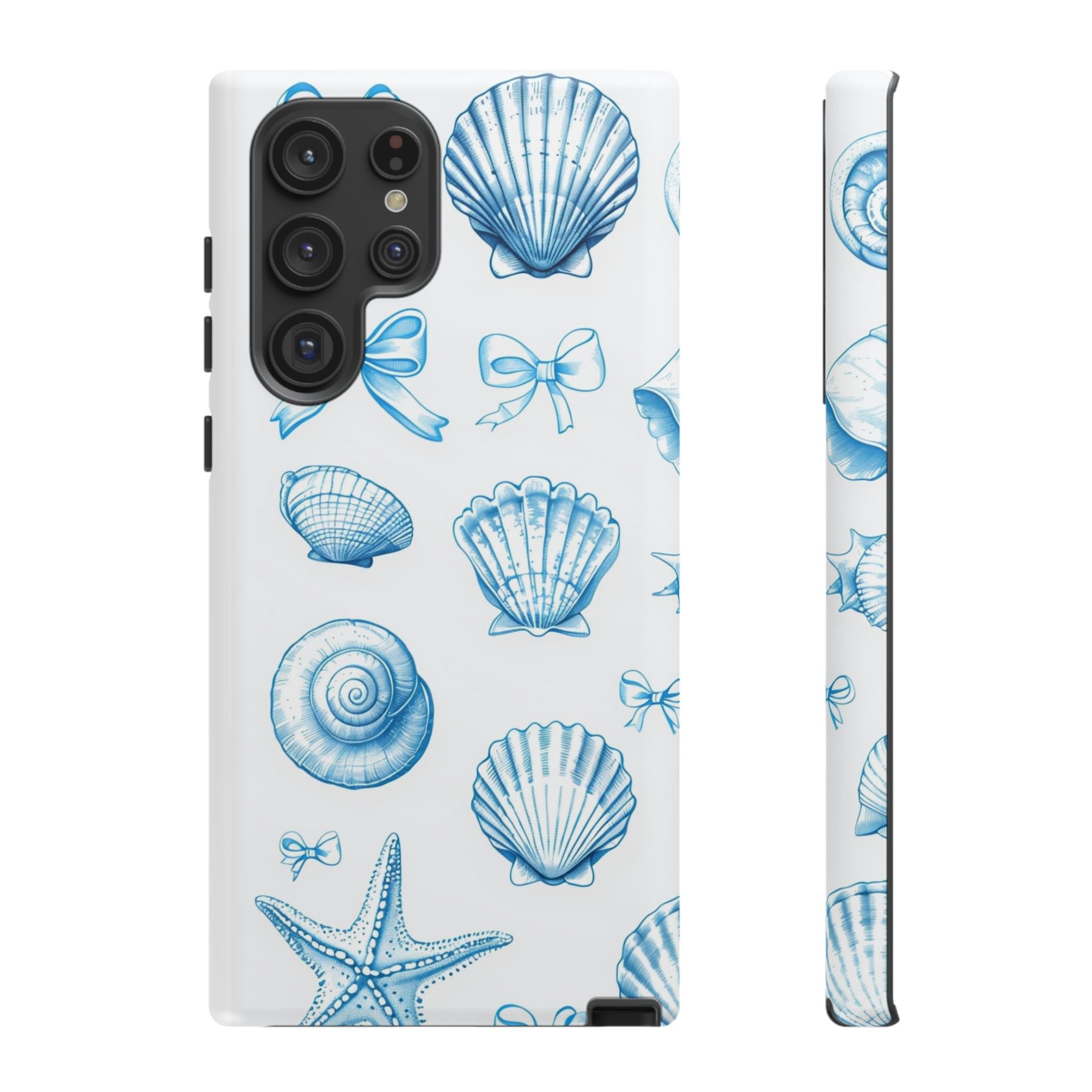 Seaside Shells Phone Case — Blue Nautical Shell & Starfish Pattern