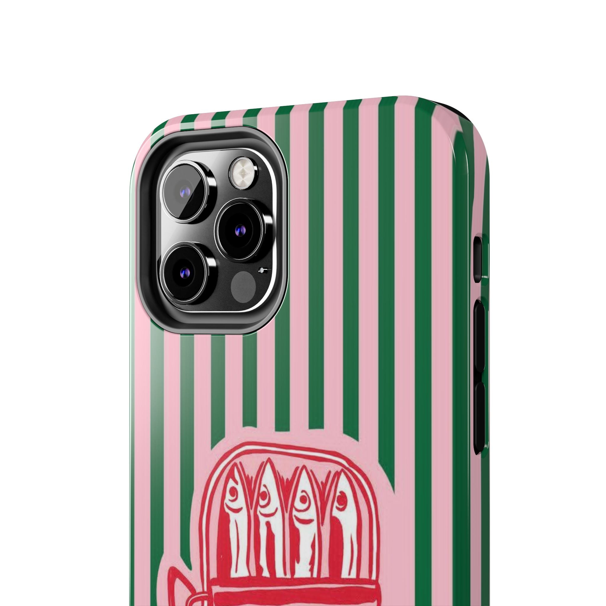 Sardine Stripes Tough Phone Case — Retro Pink & Green Protective Phone Cover