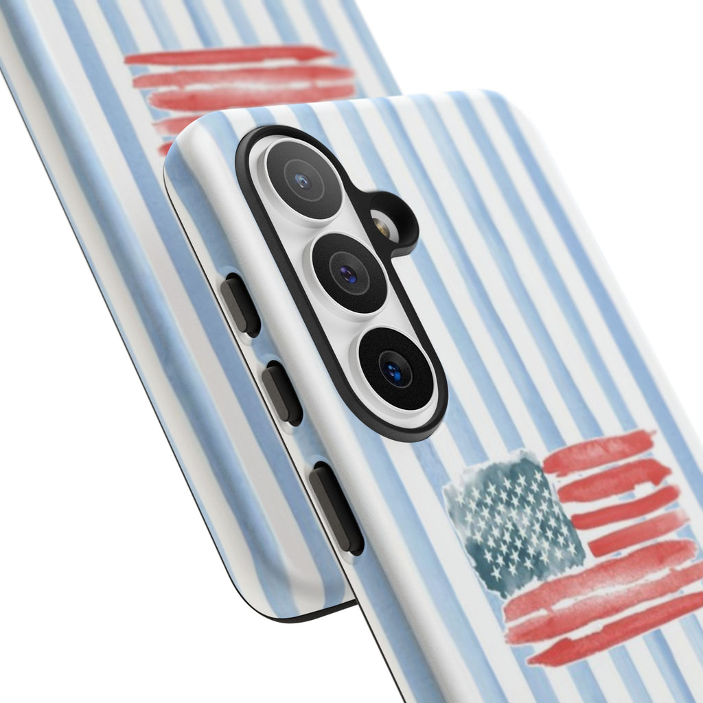 American Flag Watercolor Phone Case - Blue Stripe Tough Case