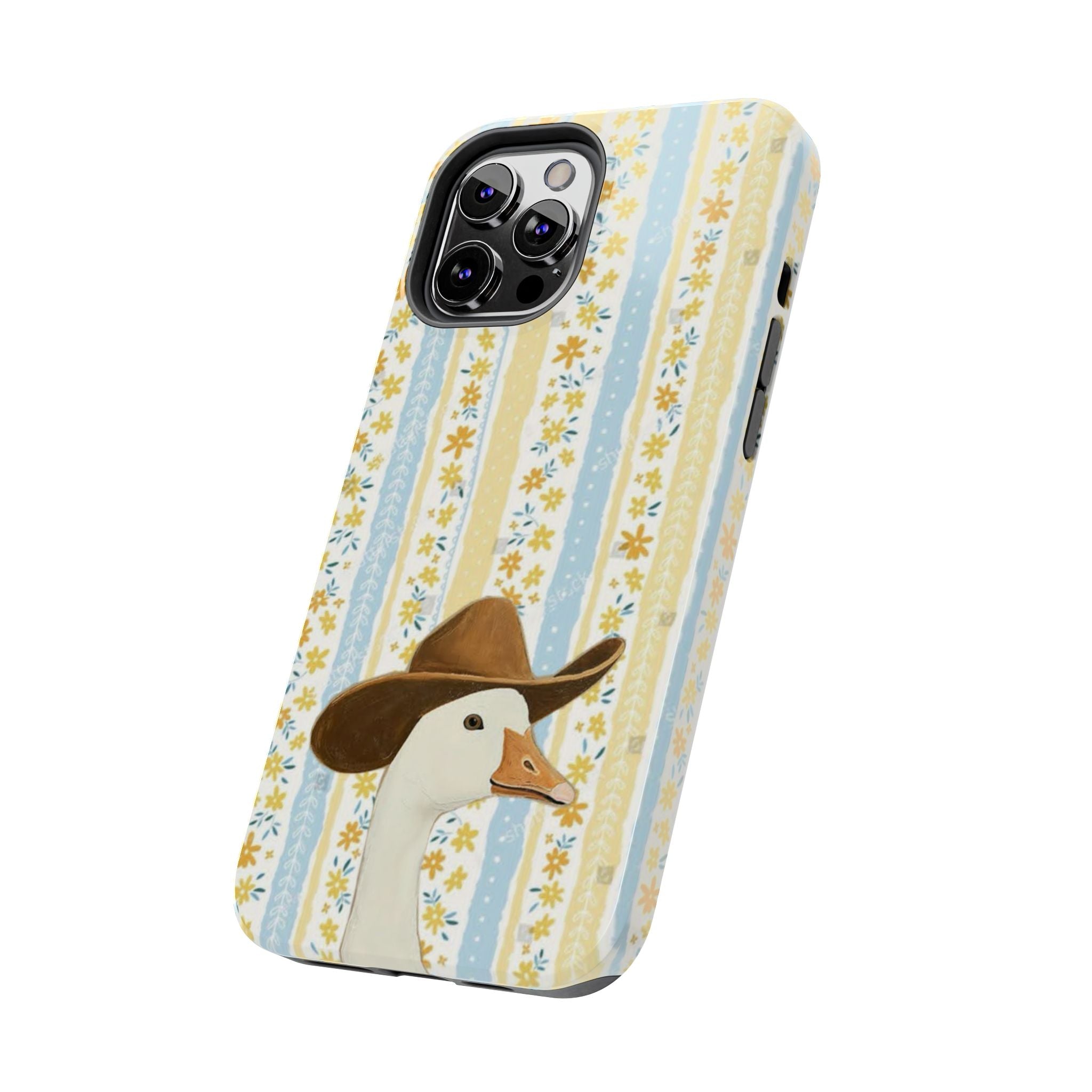 Cowboy Goose Tough Phone Case — Cute Farm Animal iPhone Case with Floral Stripes