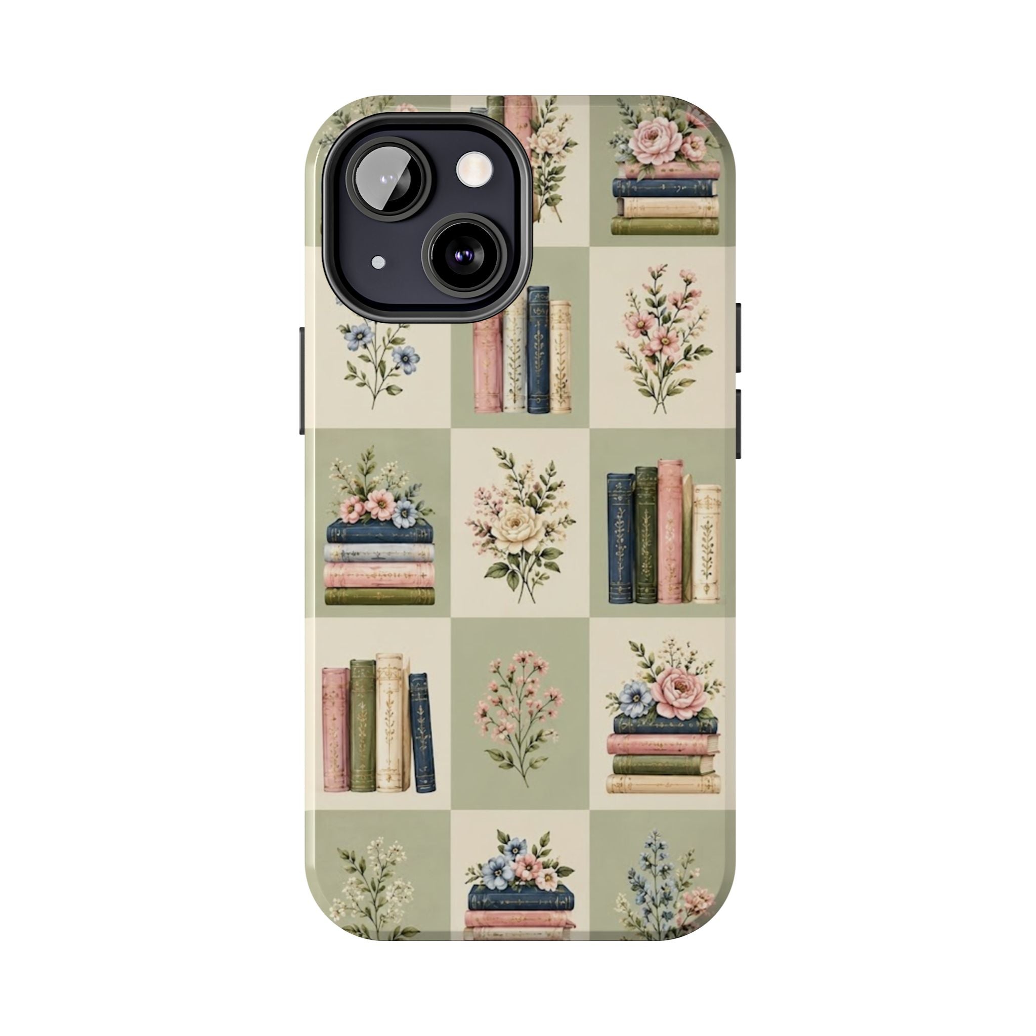 Floral Bookshelf Tough Phone Case — Vintage Floral & Stacked Books Pattern