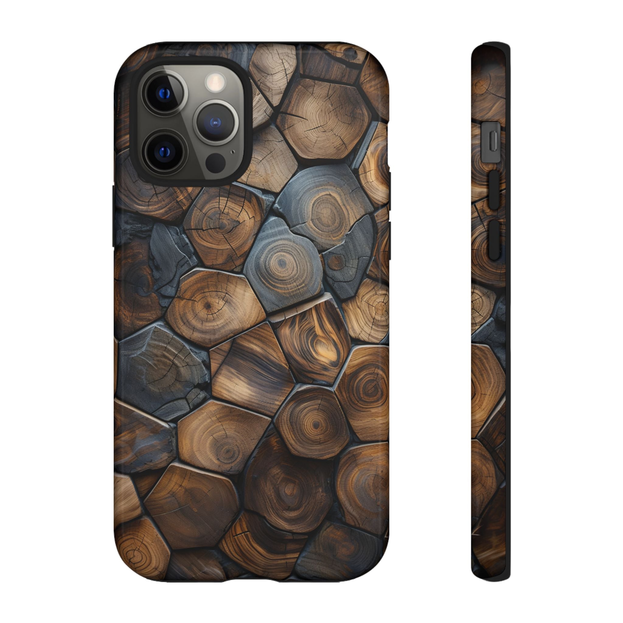 Wood Grain Hex Phone Case — Rustic Geometric iPhone Protection