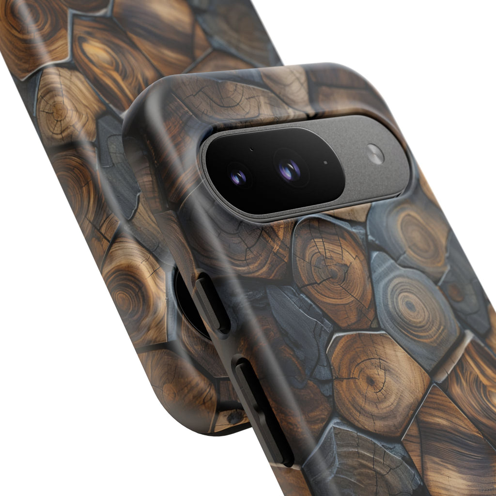 Wood Grain Hex Phone Case — Rustic Geometric iPhone Protection