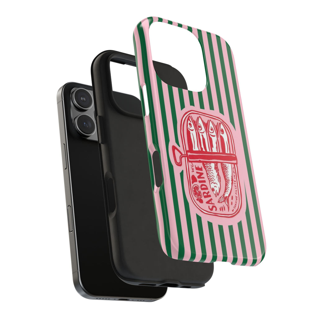 Sardine Stripes Tough Phone Case — Retro Pink & Green Protective Phone Cover