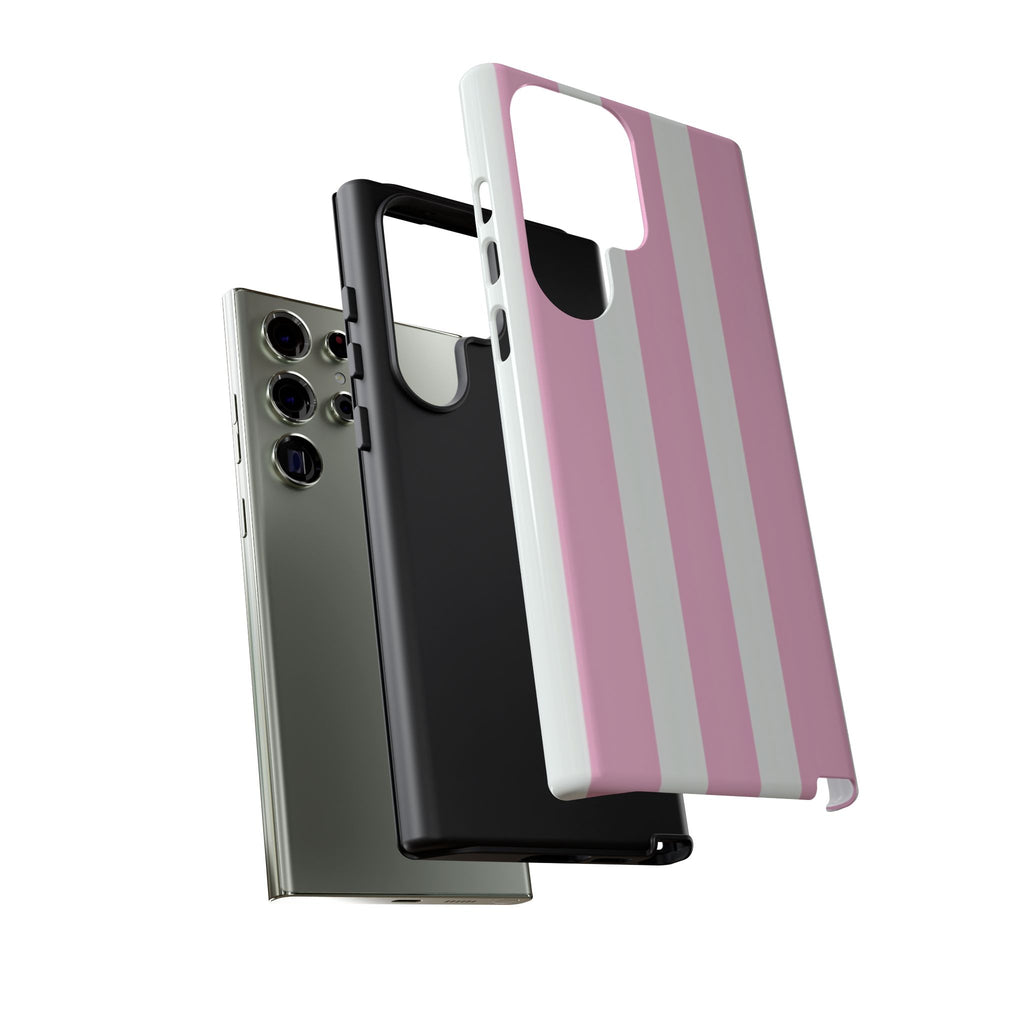 Pink & White Striped Tough Phone Case — Durable Protective Phone Cover