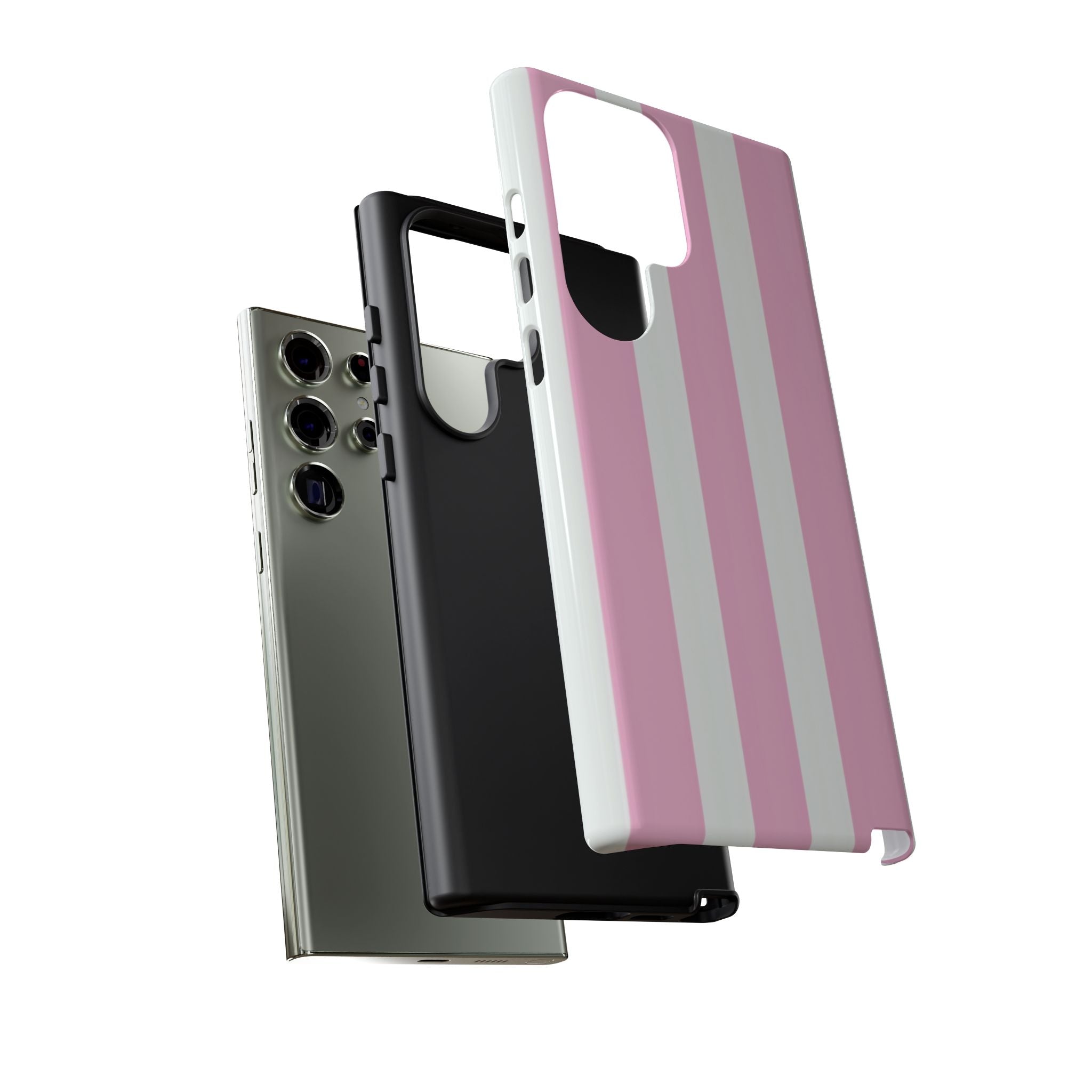Pink & White Striped Tough Phone Case — Durable Protective Phone Cover