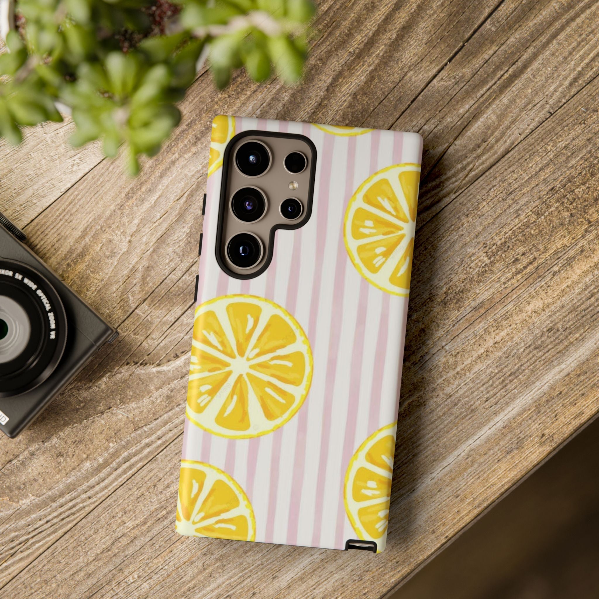 Lemon Slices Tough Case — Cute Pink Stripe Phone Cover