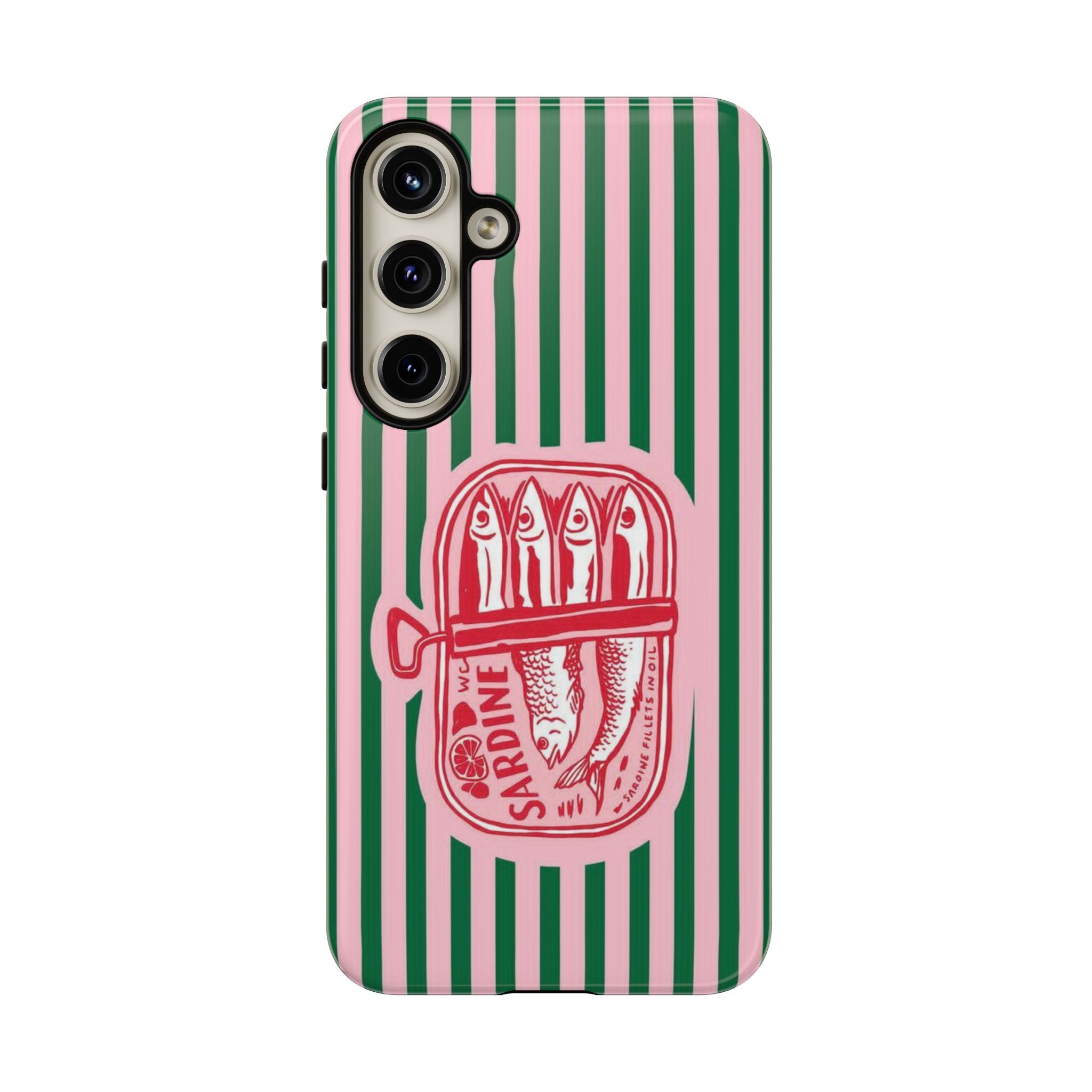 Sardine Stripe Phone Case — Retro Pink & Green Nautical Protection