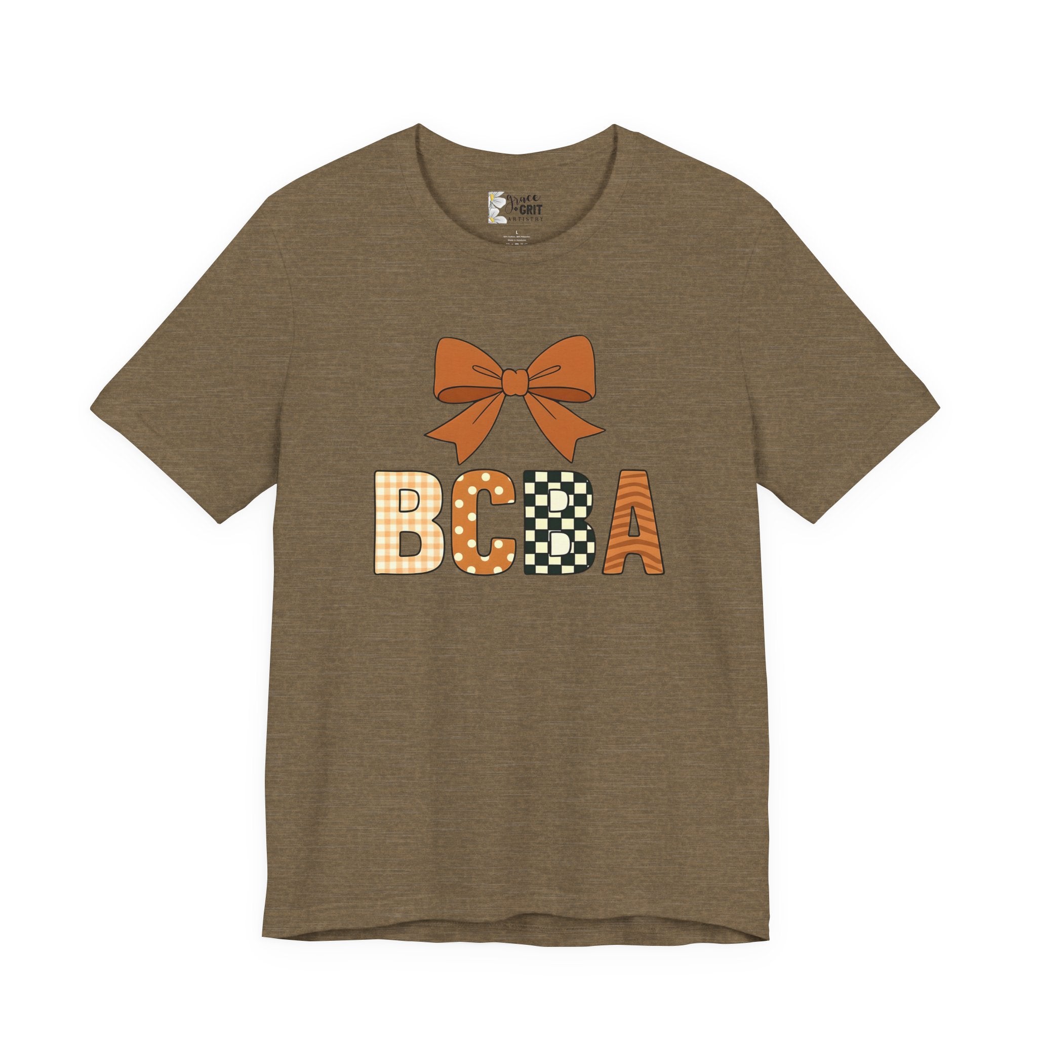 BCBA Monogram Tee | Bow Accent, Orange Plaid and Polka Dot Letters
