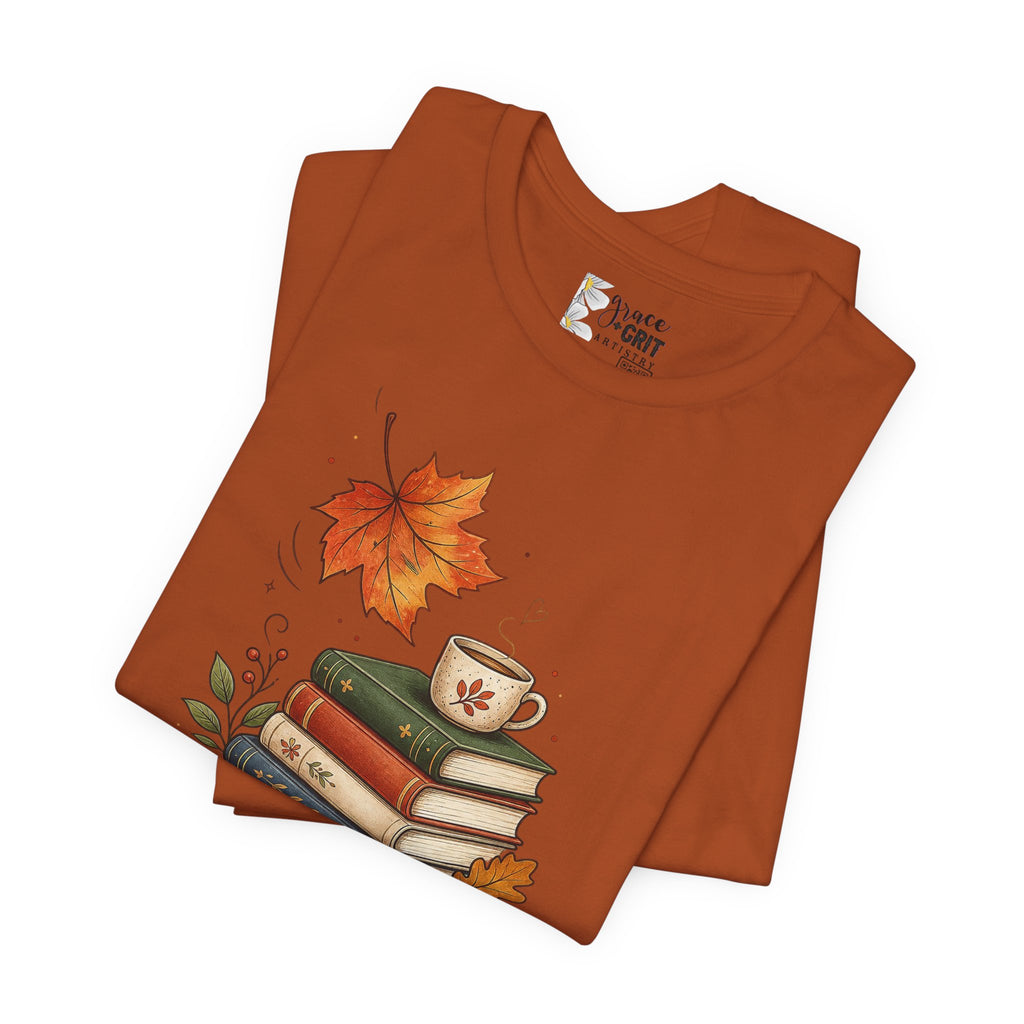 Fall Homeschool T‑Shirt – “Falling into Homeschool” Autumn Books & Coffee Tee