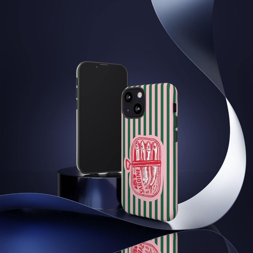 Sardine Stripe Phone Case — Retro Pink & Green Nautical Protection