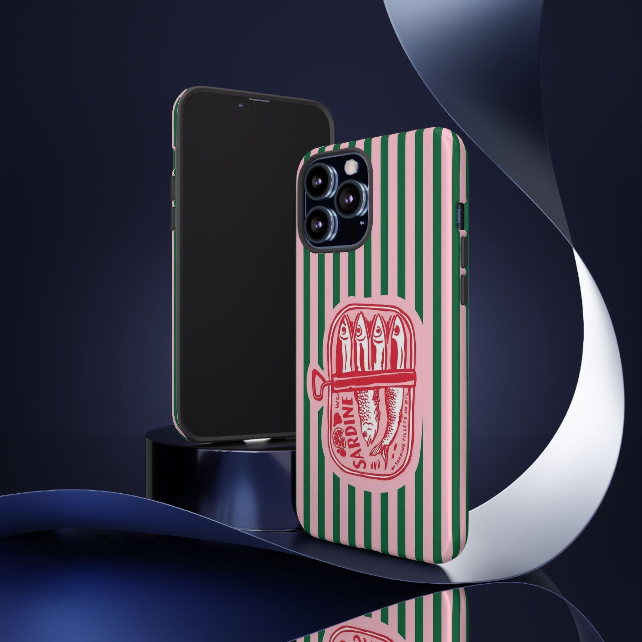 Sardine Stripe Phone Case — Retro Pink & Green Nautical Protection