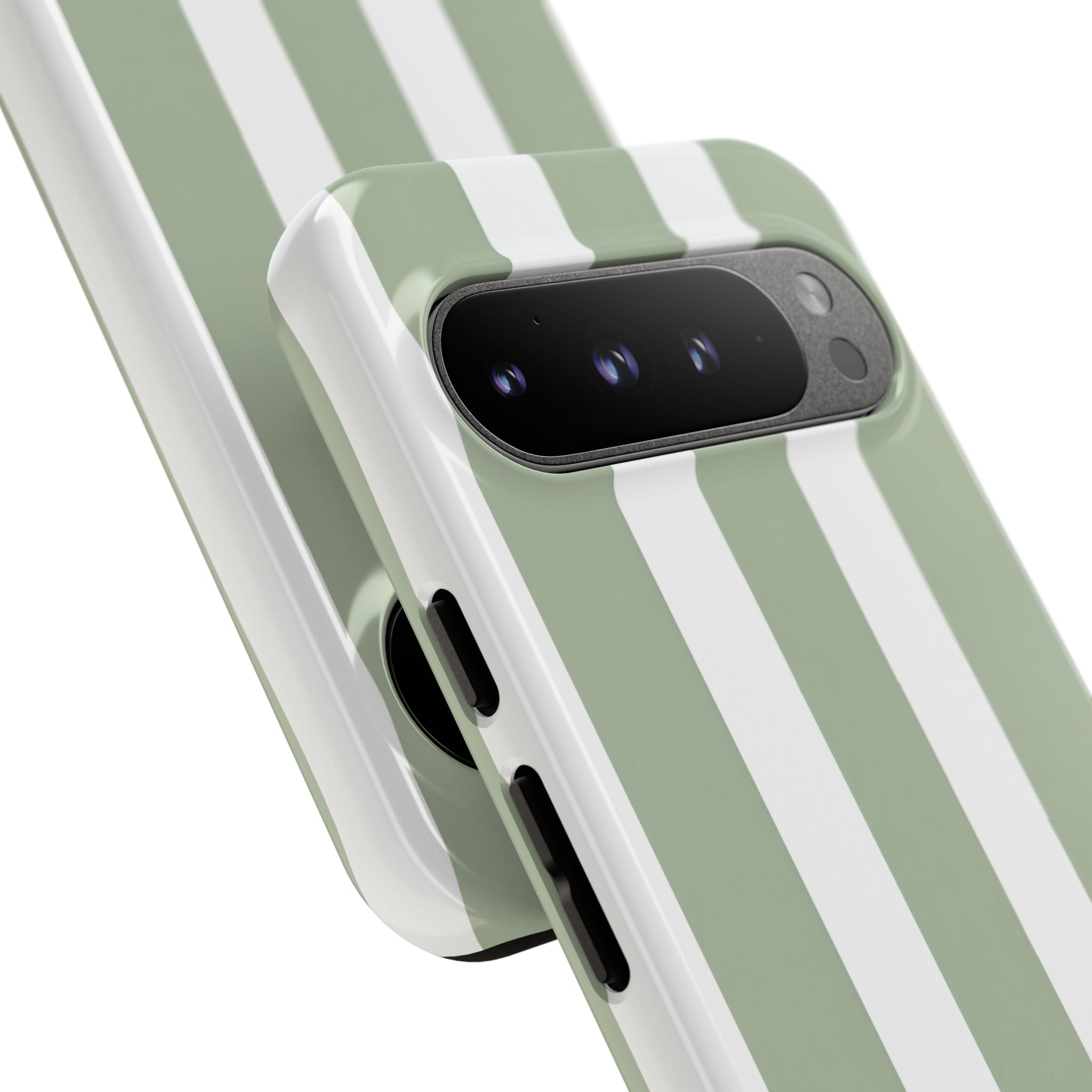 Striped Sage Tough Phone Case — Durable Green & White Vertical Stripe Phone Cover