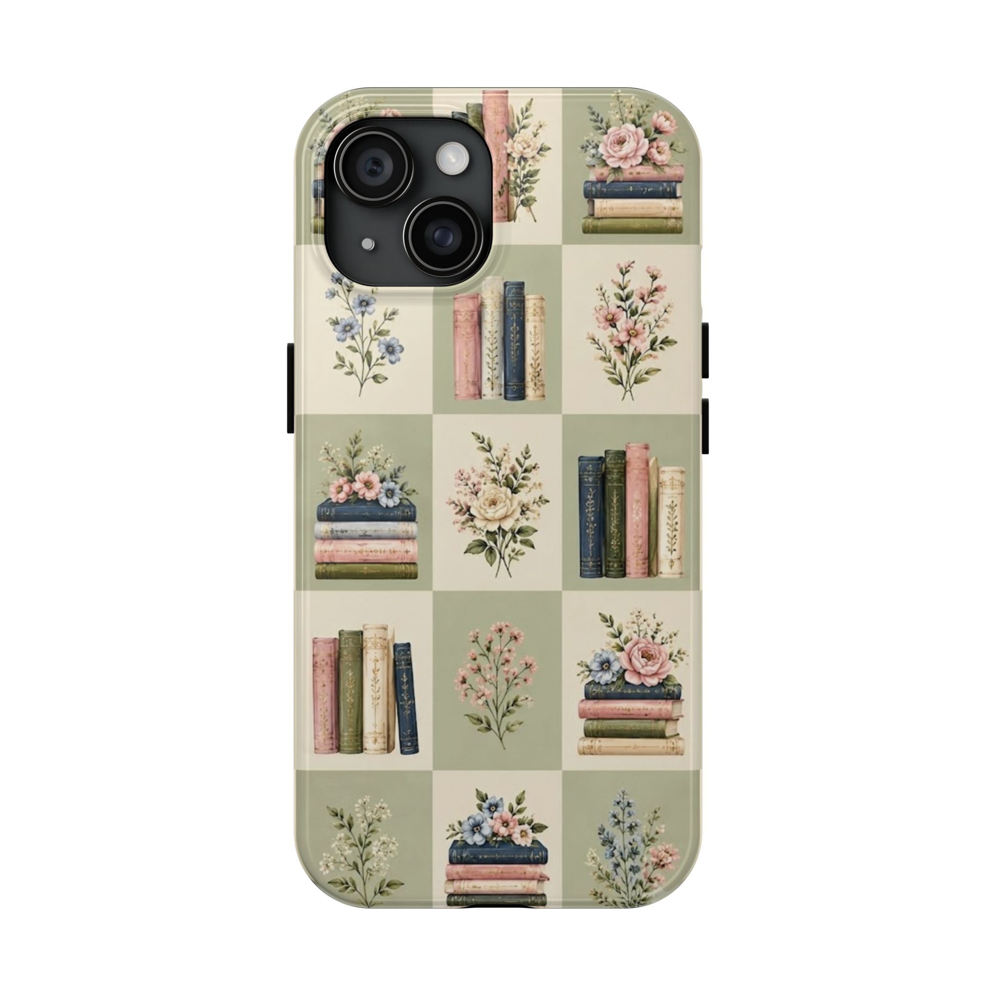 Floral Bookshelf Tough Phone Case — Vintage Floral & Stacked Books Pattern