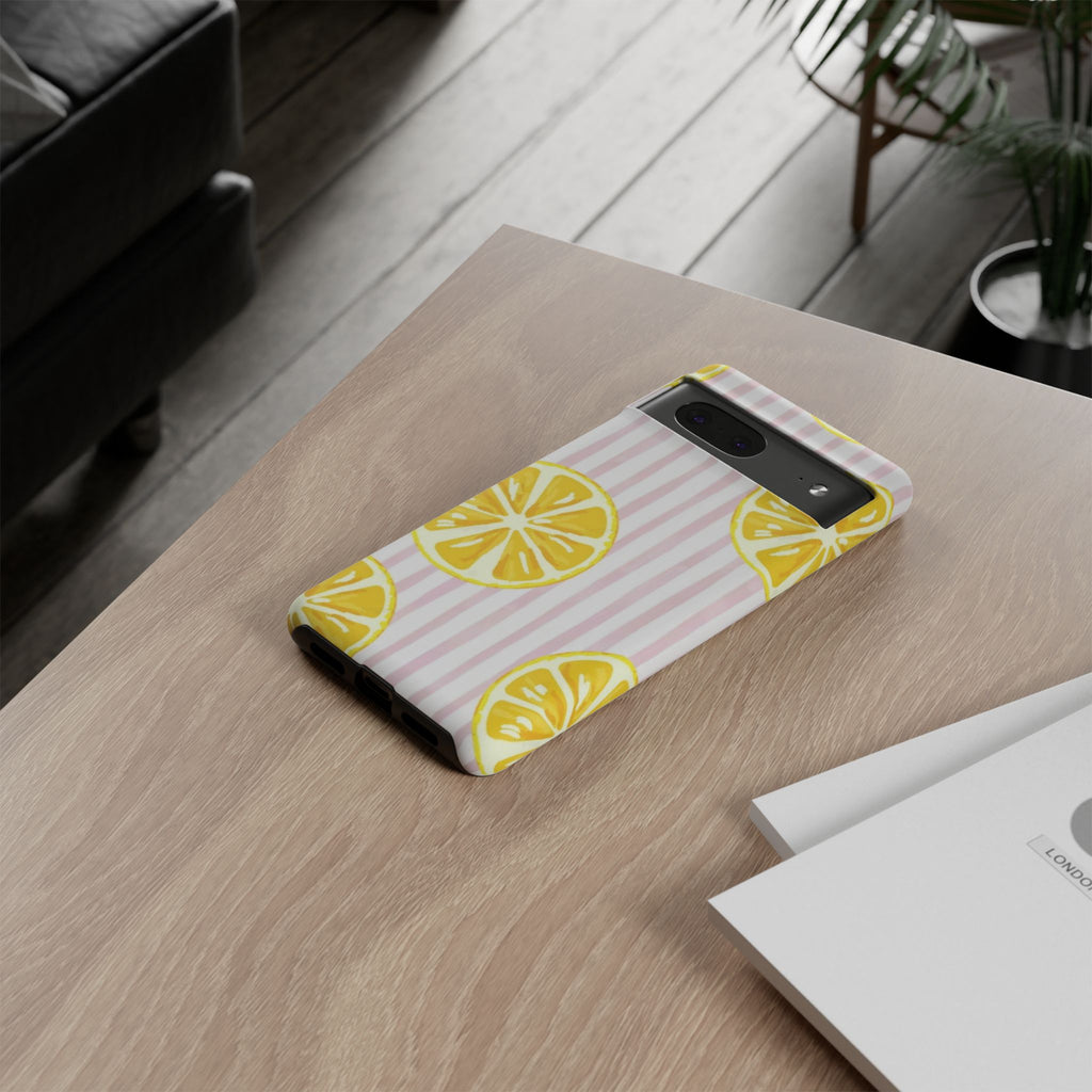 Lemon Slices Tough Case — Cute Pink Stripe Phone Cover
