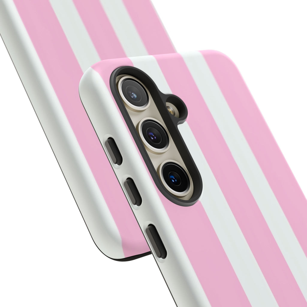 Pink & White Striped Tough Phone Case — Durable Protective Phone Cover
