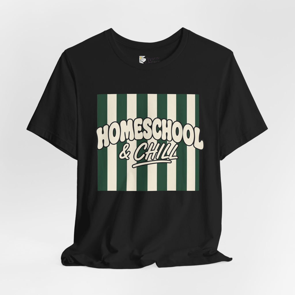 Homeschool & Chill T-Shirt — Retro Green Striped Homeschool Tee