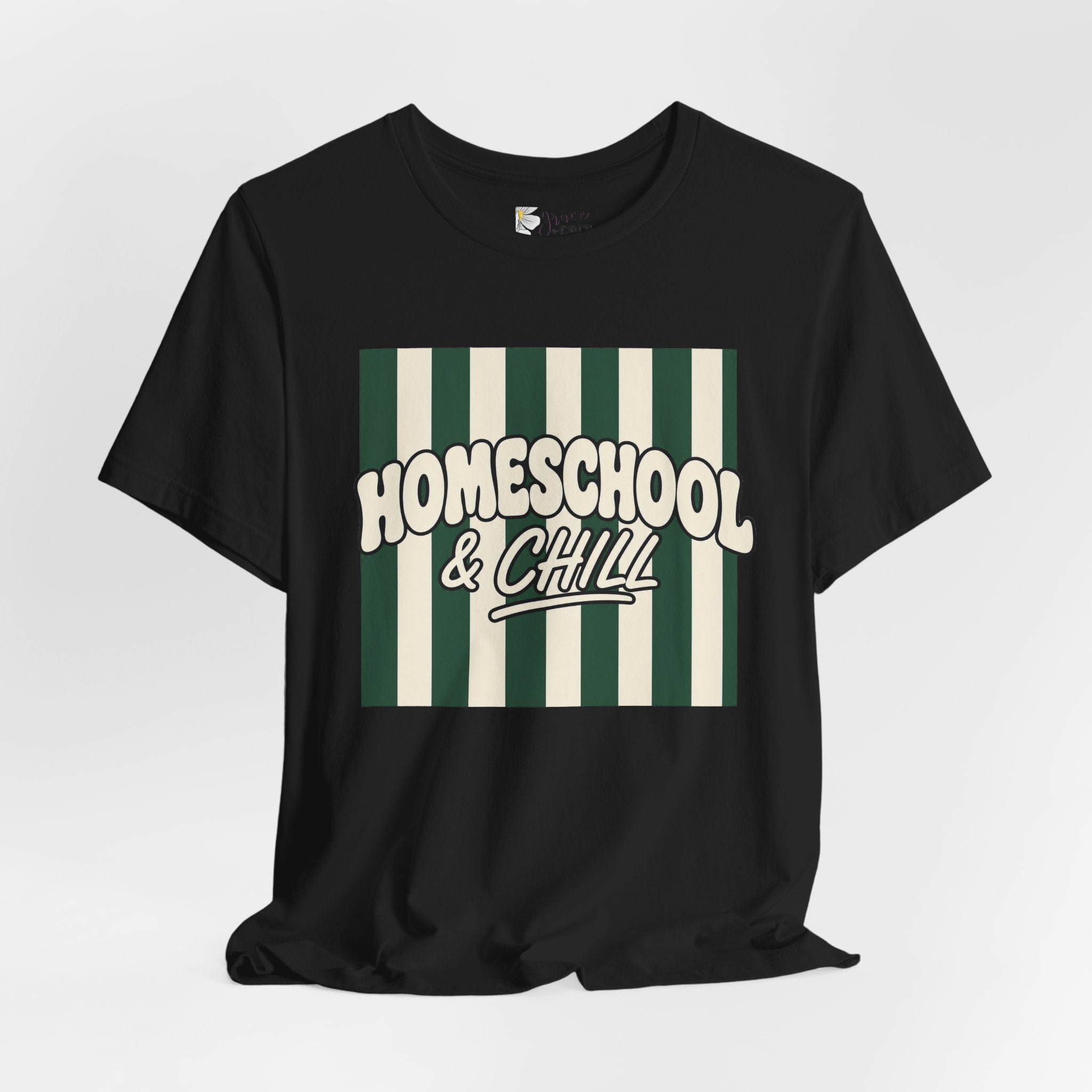 Homeschool & Chill T-Shirt — Retro Green Striped Homeschool Tee