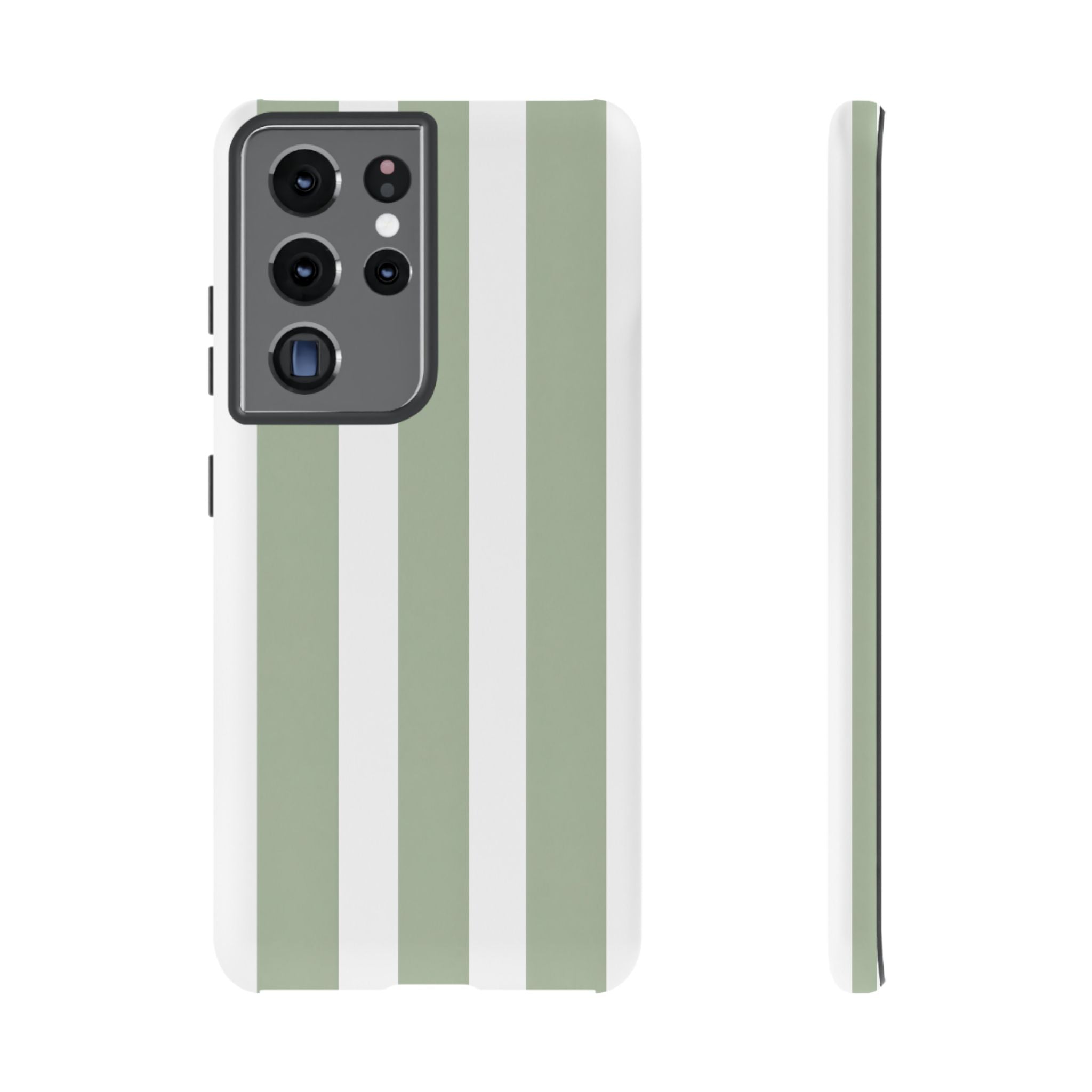 Striped Sage Tough Phone Case — Durable Green & White Vertical Stripe Phone Cover