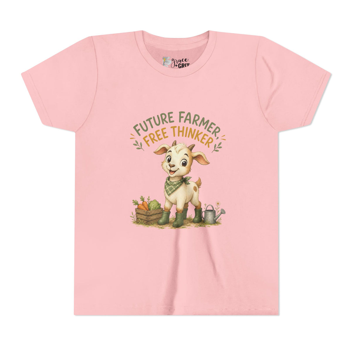 Youth Tee — "Future Farmer, Free Thinker" Cute Goat Kids Shirt