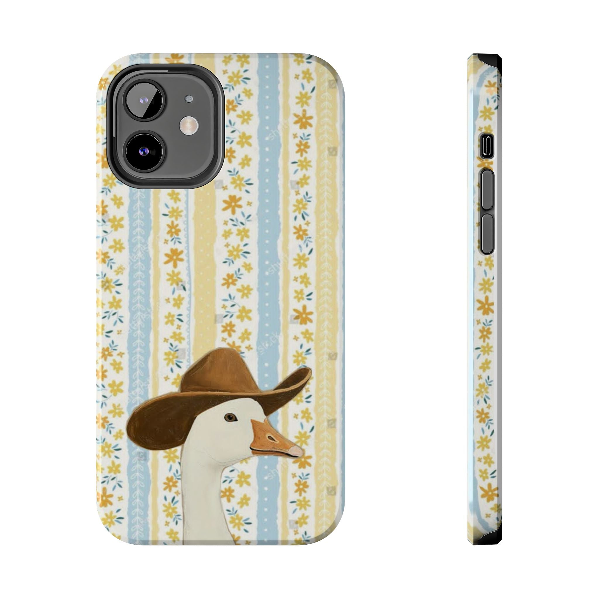 Cowboy Goose Tough Phone Case — Cute Farm Animal iPhone Case with Floral Stripes