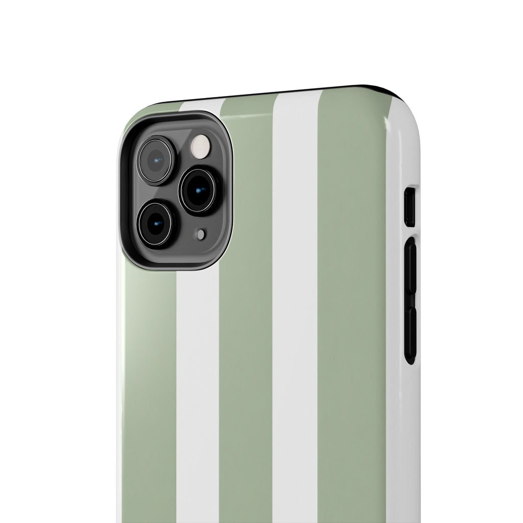 Sage & White Striped Tough Phone Case — Durable Protective Phone Cover