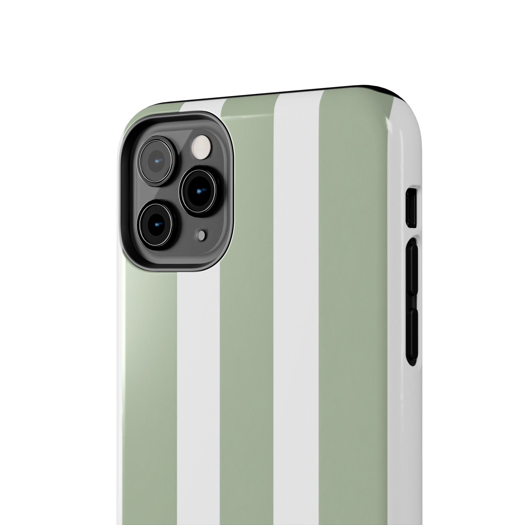 Sage & White Striped Tough Phone Case — Durable Protective Phone Cover