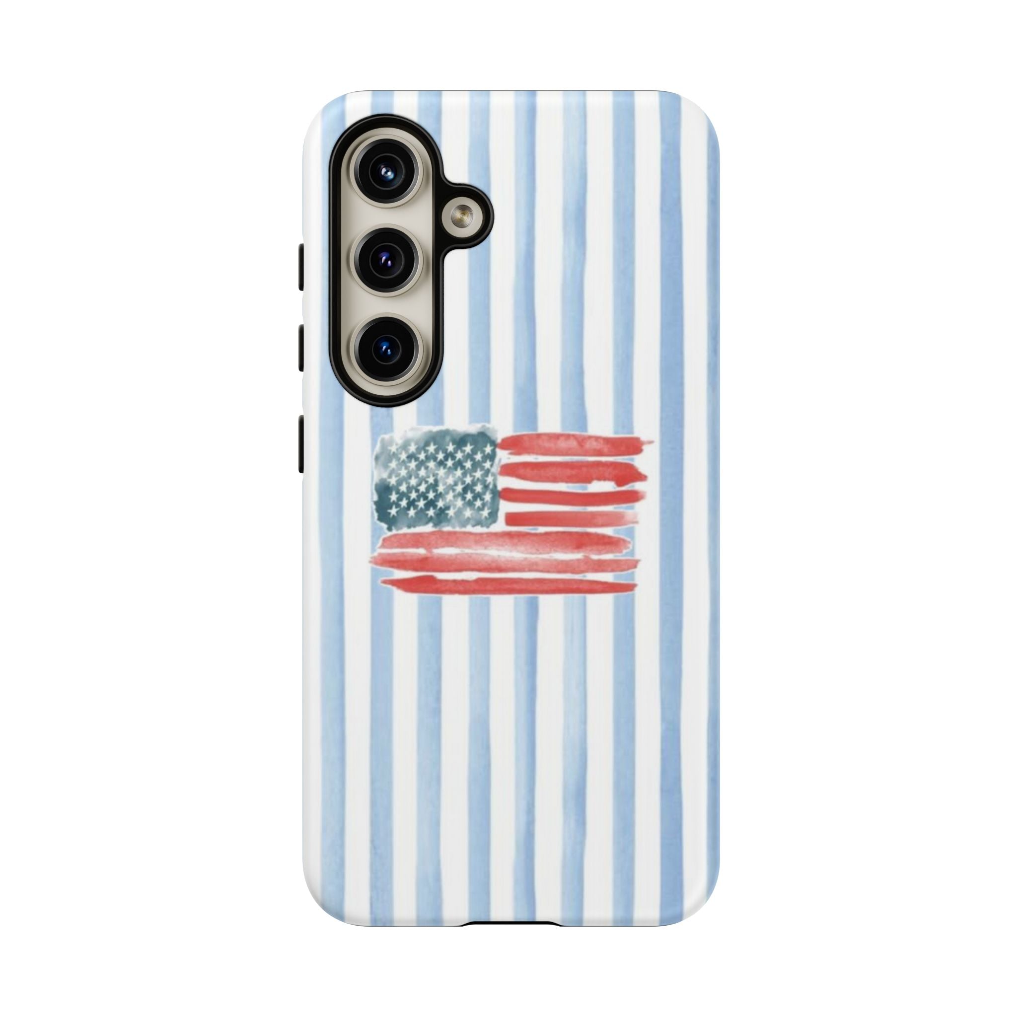 American Flag Watercolor Phone Case - Blue Stripe Tough Case