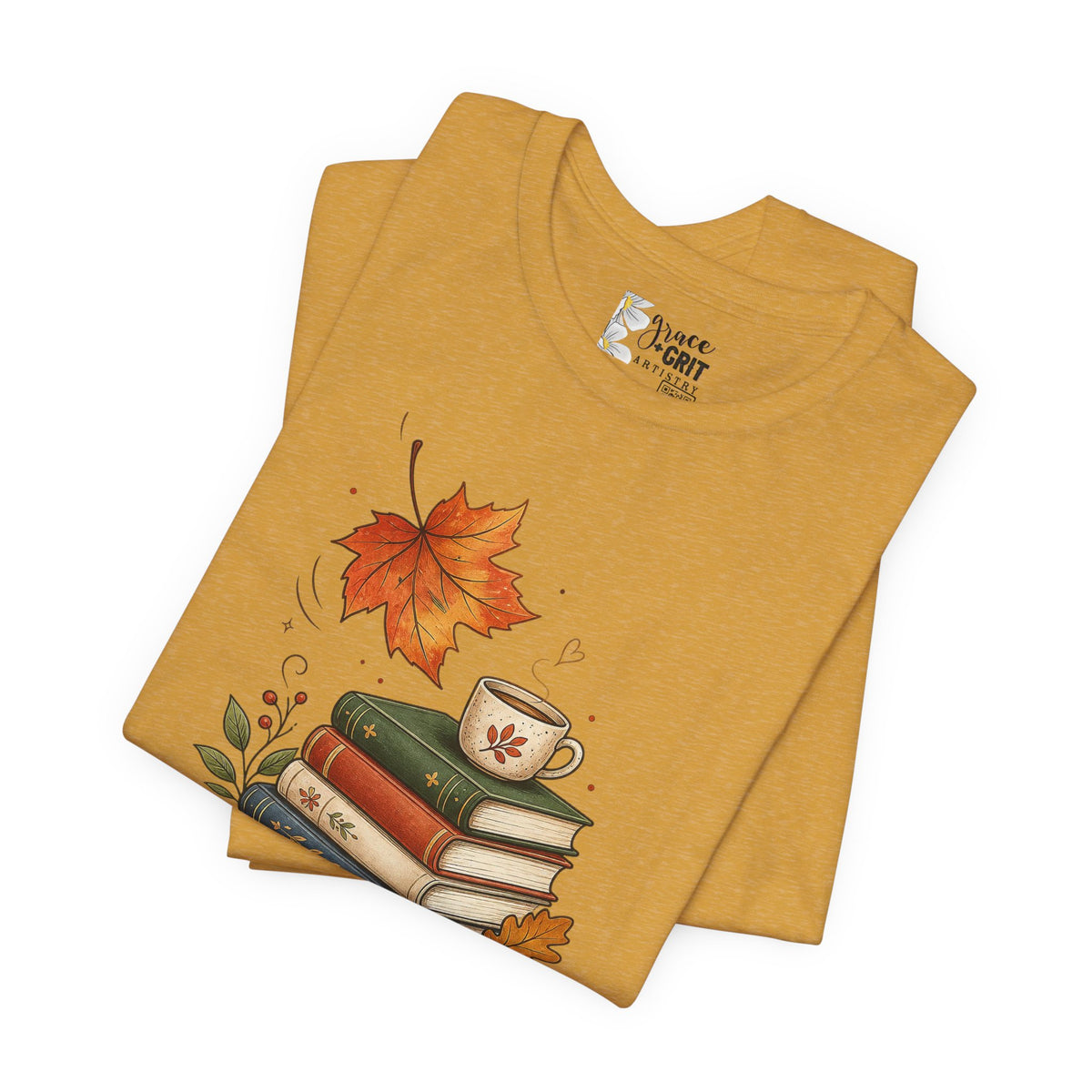 Fall Homeschool T‑Shirt – “Falling into Homeschool” Autumn Books & Coffee Tee