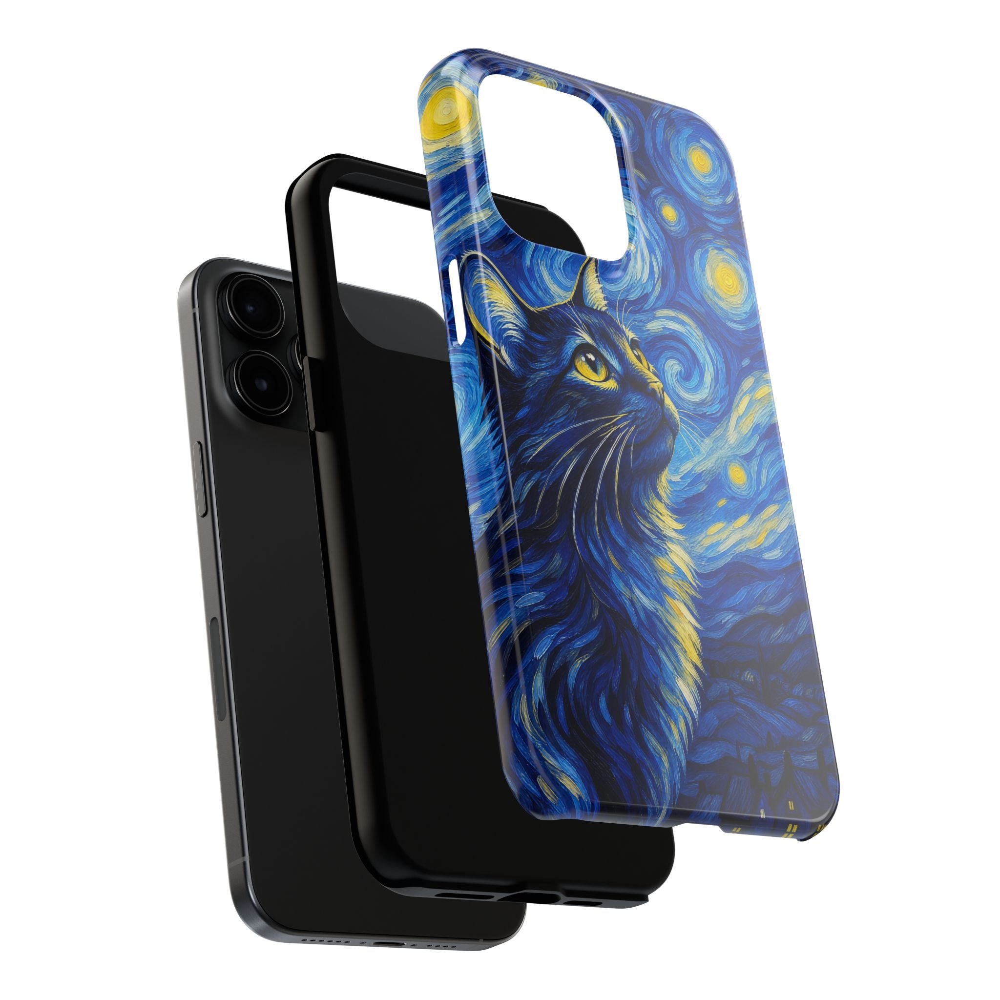 Starry Night Cat Tough Phone Case — Van Gogh Style Galaxy Kitten Protective Cover