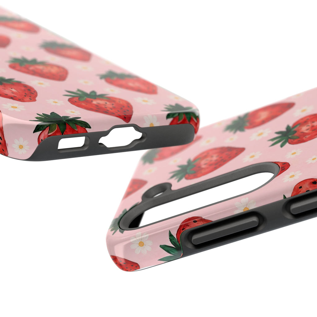 Strawberry Pattern Tough Phone Case — Cute Pink Fruit iPhone/Android Protection