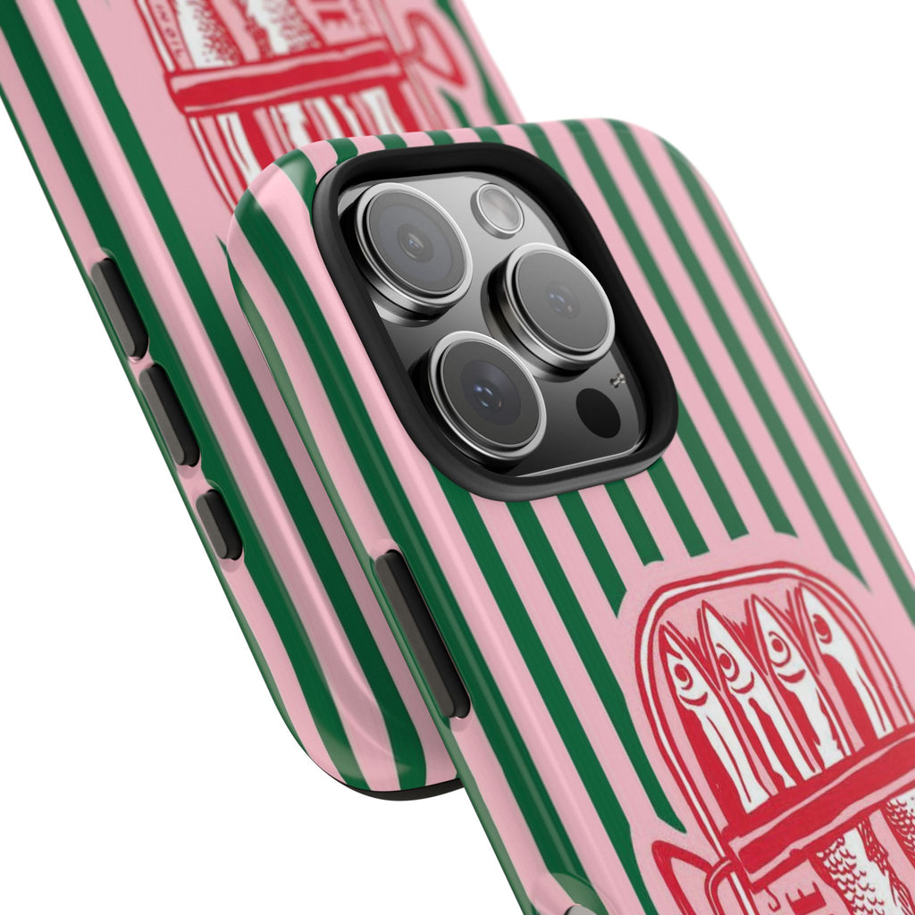 Sardine Stripes Tough Phone Case — Retro Pink & Green Protective Phone Cover