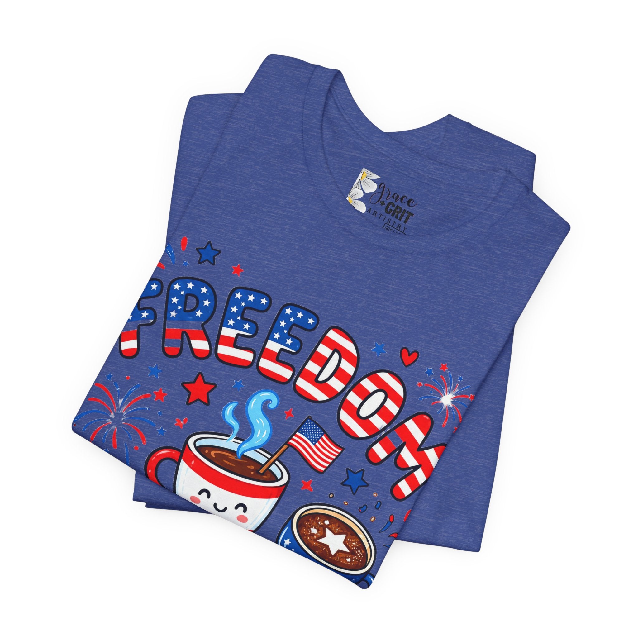 Freedom Fueled By Caffeine T-Shirt — Patriotic Coffee Tee